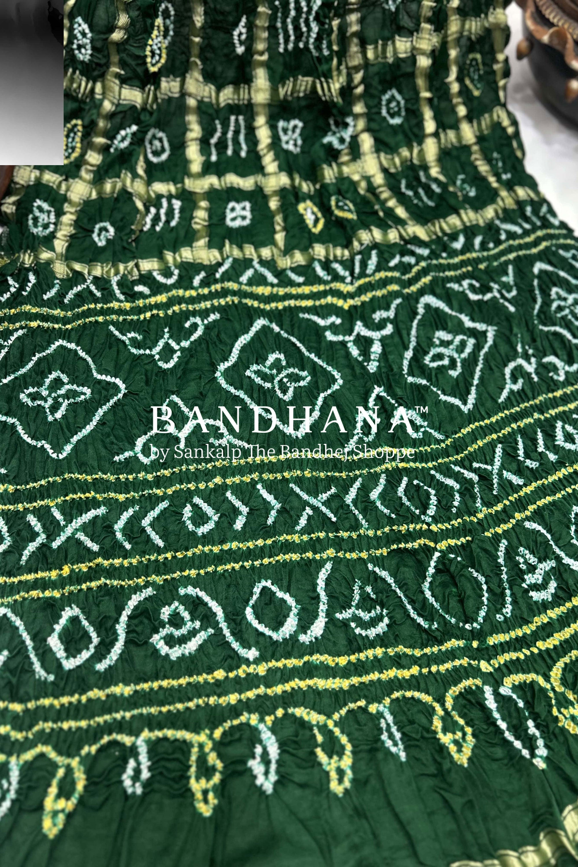 Green Gajji Garchola Bandhani Saree Sarees