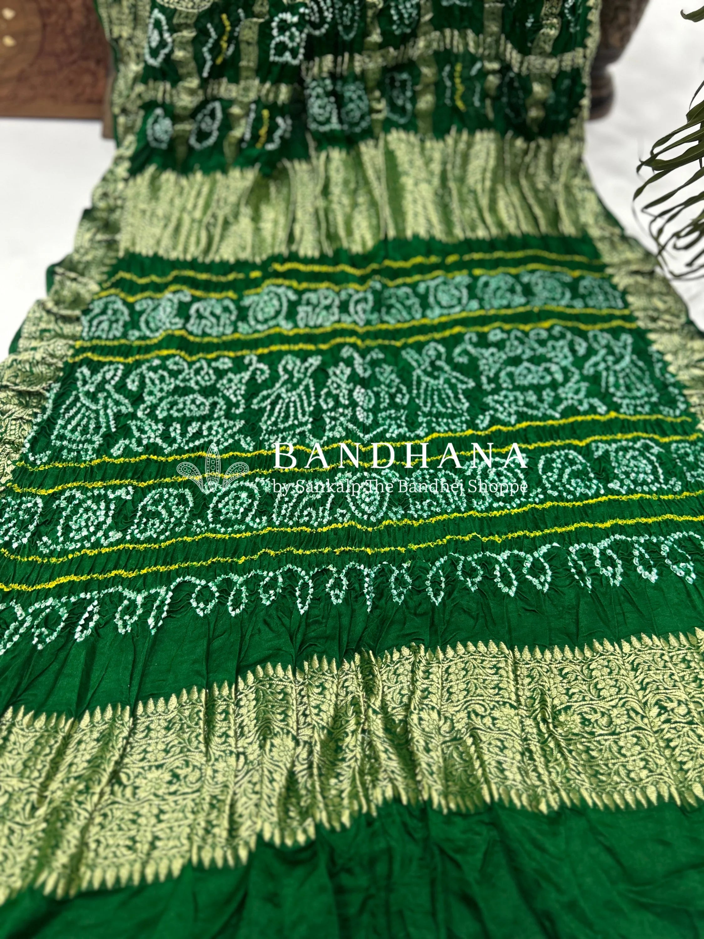Green Gajji Nakshi Gharchola Bandhani Saree Sarees