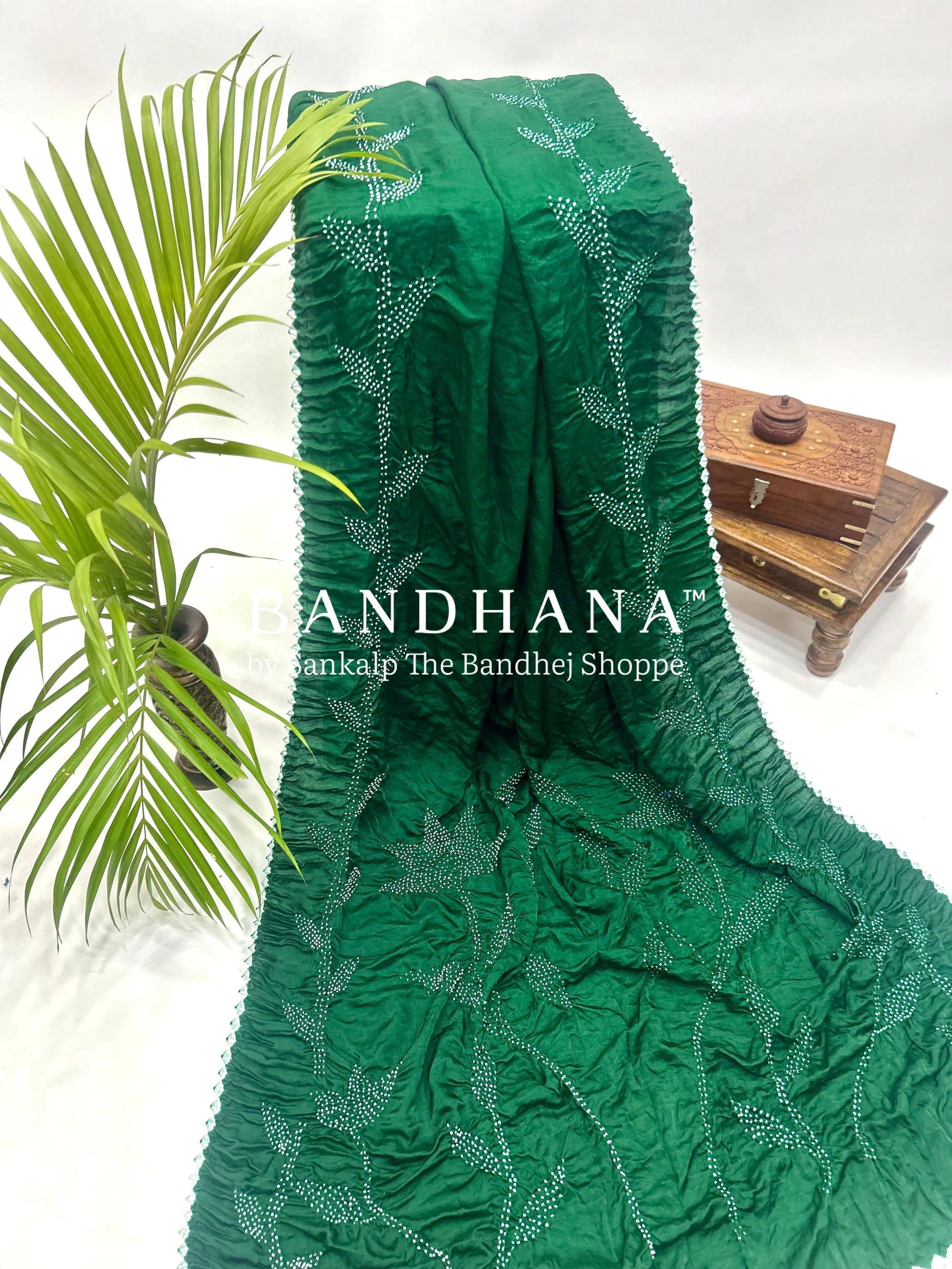 Green Gajji Silk Gala Bandhani Saree Sarees