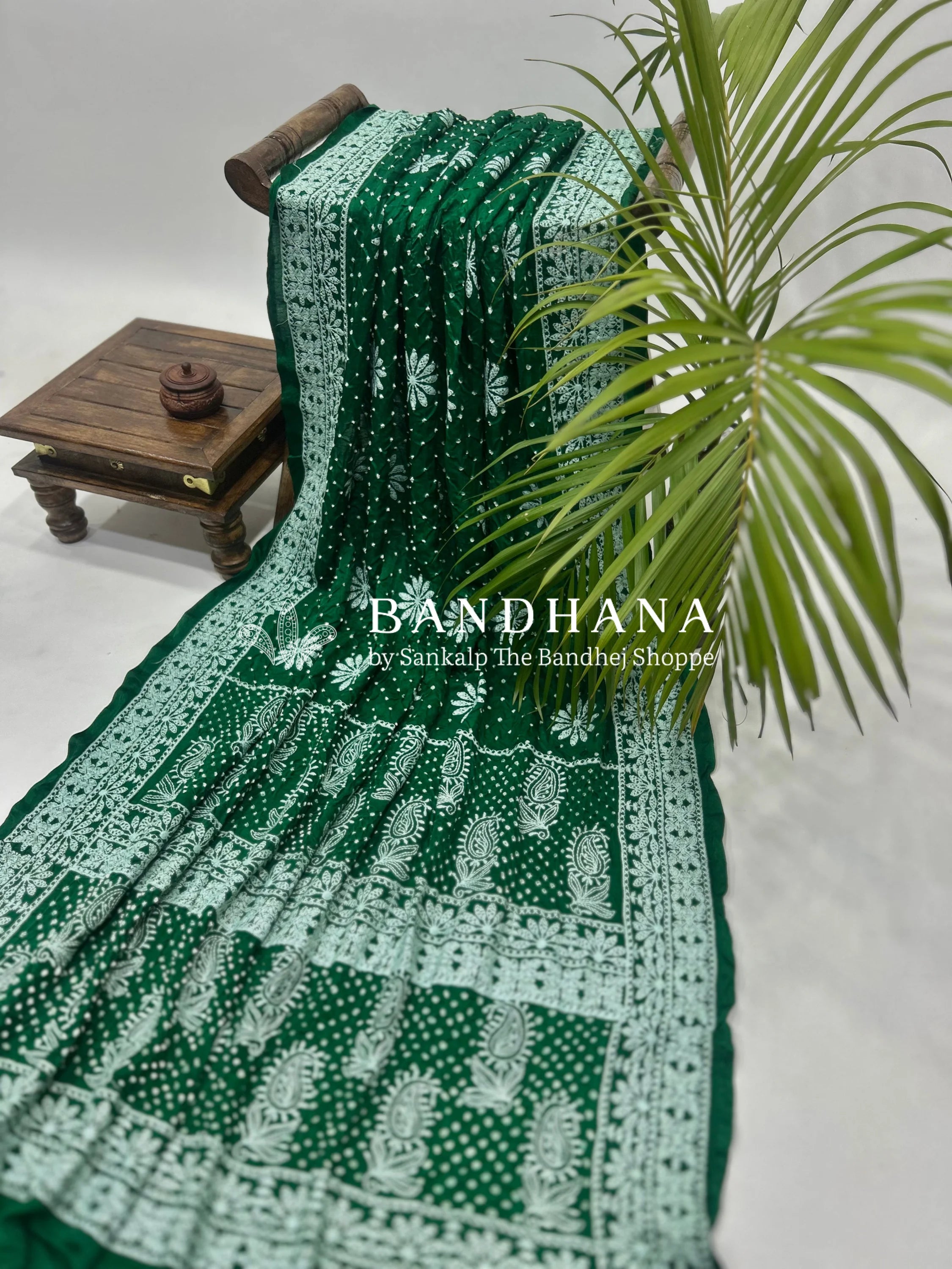 Dark Green Gajji Silk Lucknowi Heritage Drape Saree Sarees