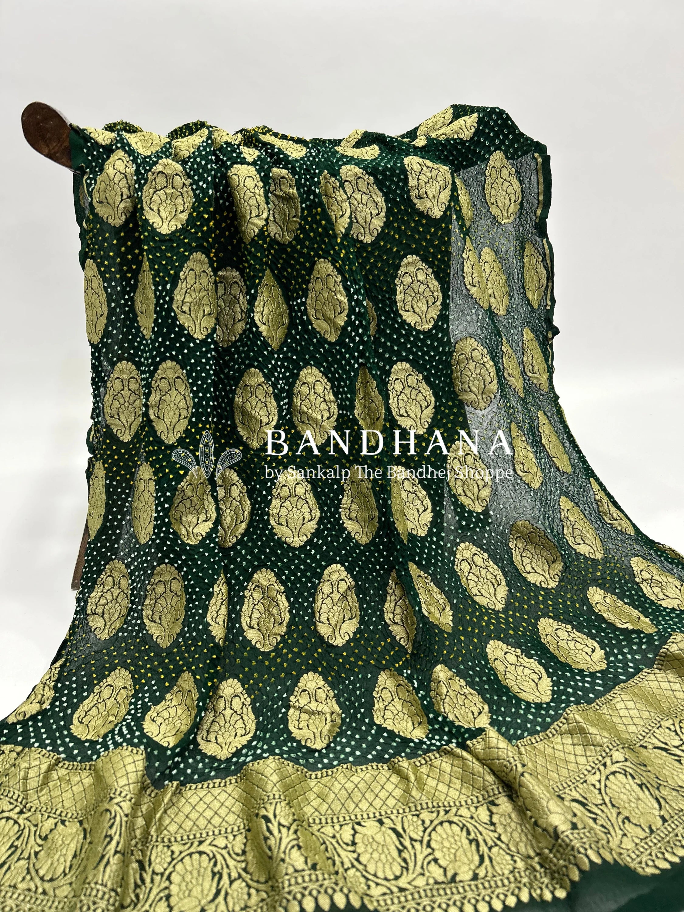 Green Georgette Banarasi Bandhani Kurti Material green / Georgette Dresses