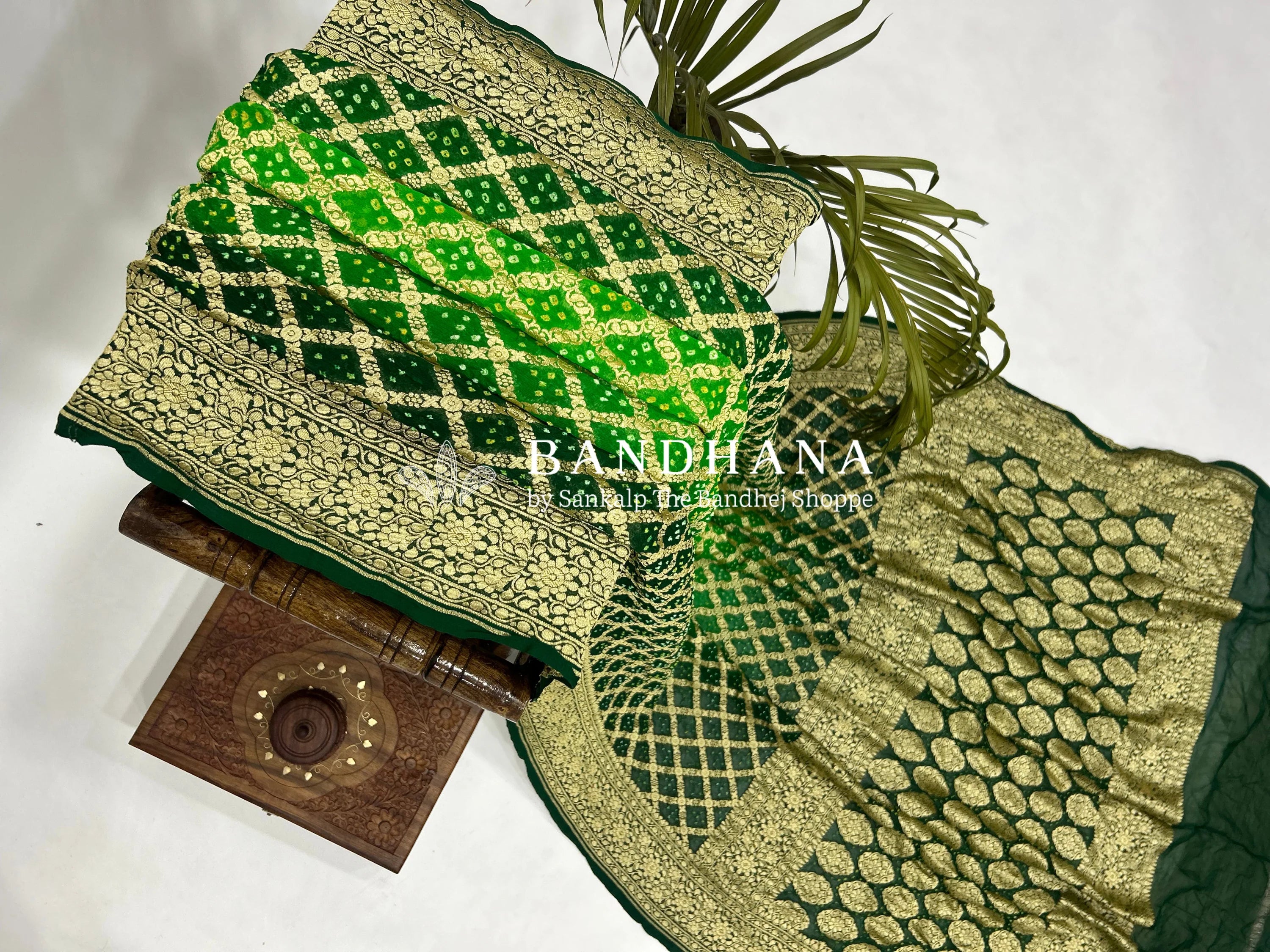 Green Georgette Jaal Bandhani Saree Sarees