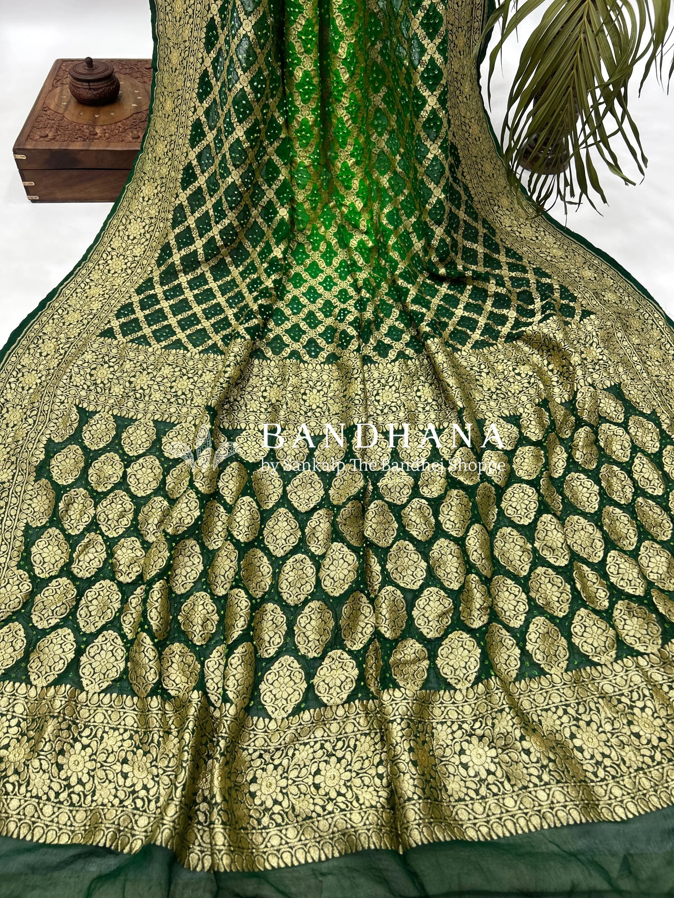 Green Georgette Jaal Bandhani Saree Sarees
