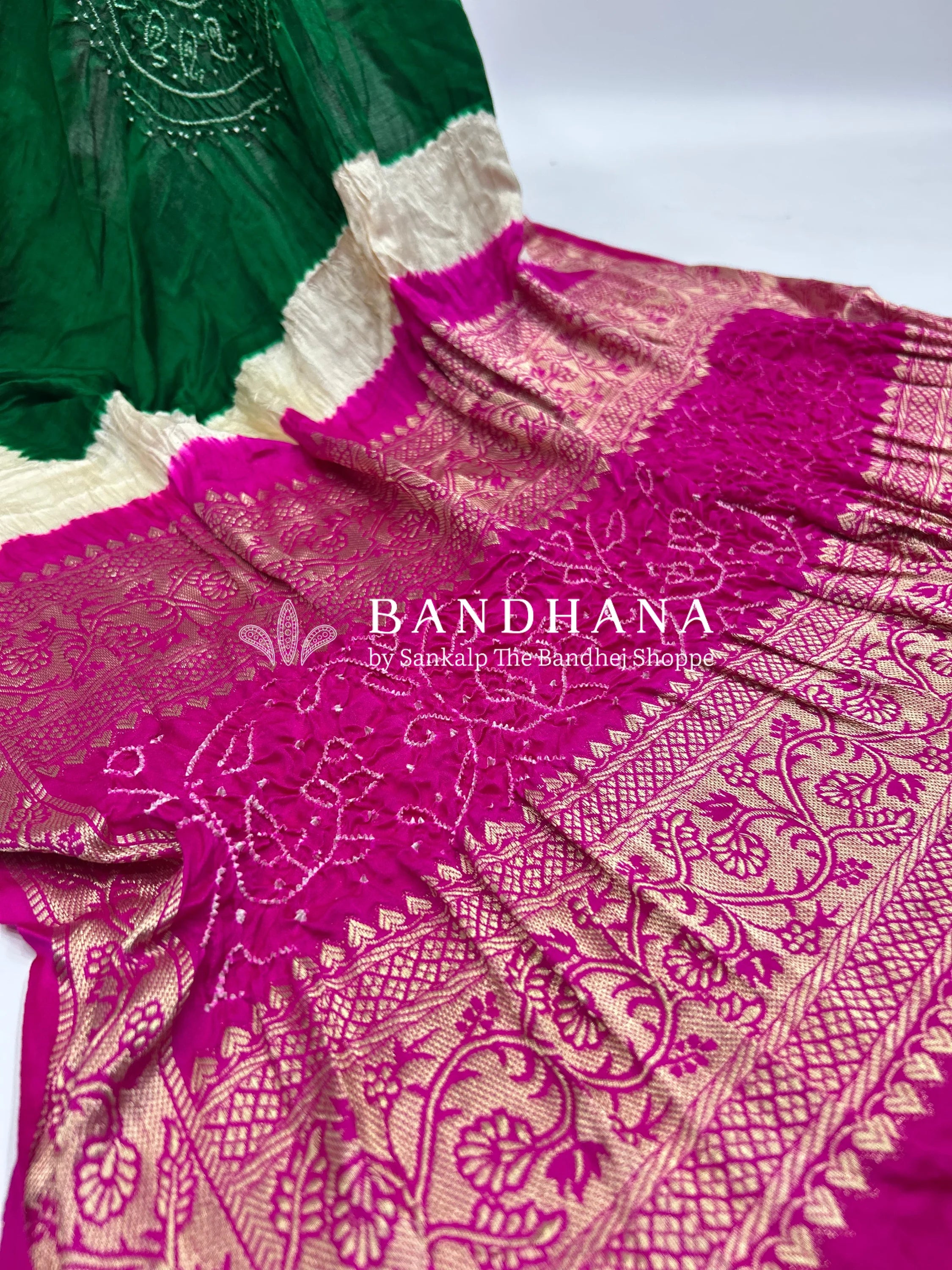 Green-Rani Gajji Silk Designer Gala Dupatta With 3 Colour Dying green / Gajji Silk Dupattas