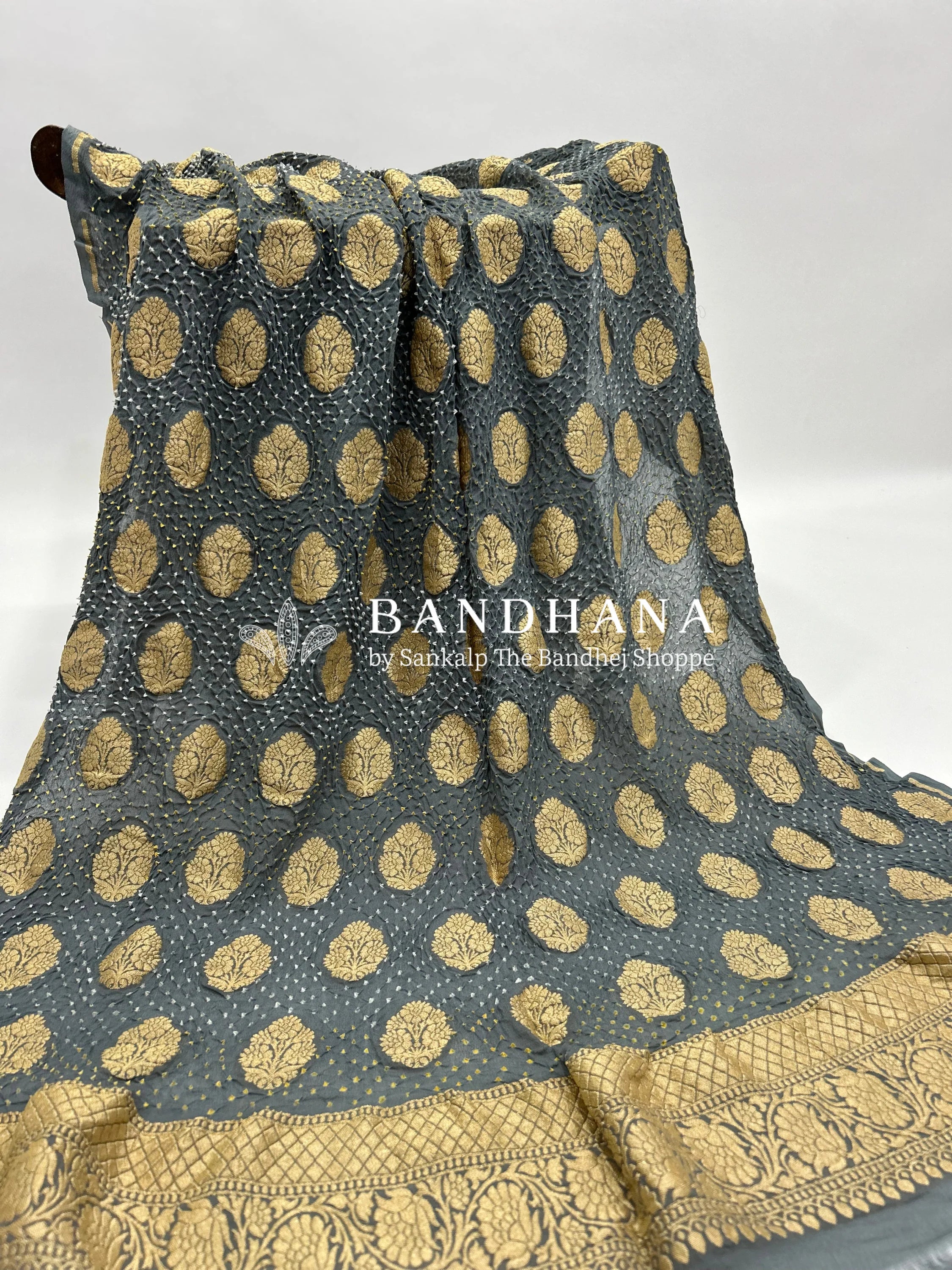 Grey Georgette Banarasi Bandhani Kurti Material grey / Georgette Dresses