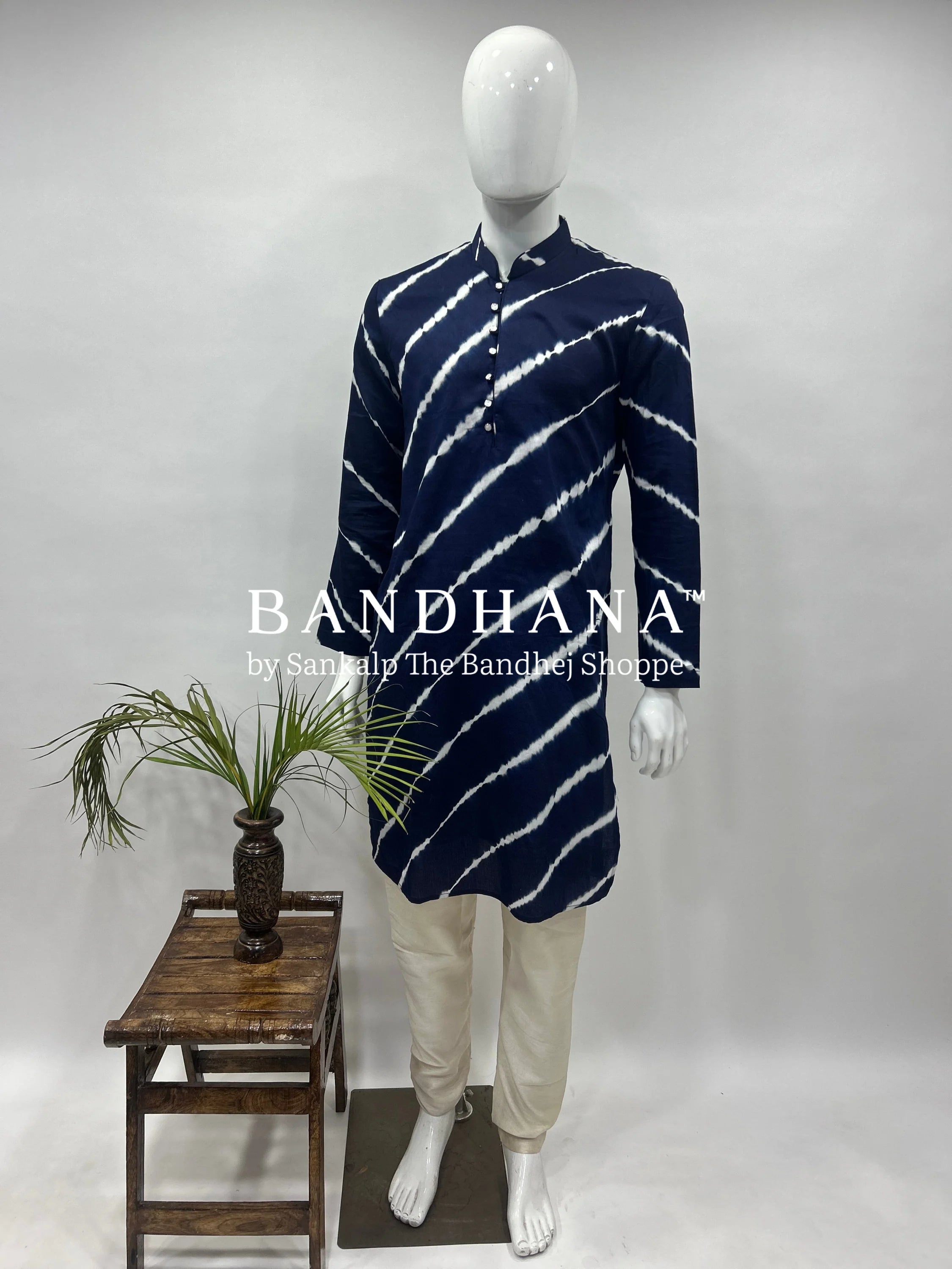Indigo Blue Cotton Satin Men’s Kurta