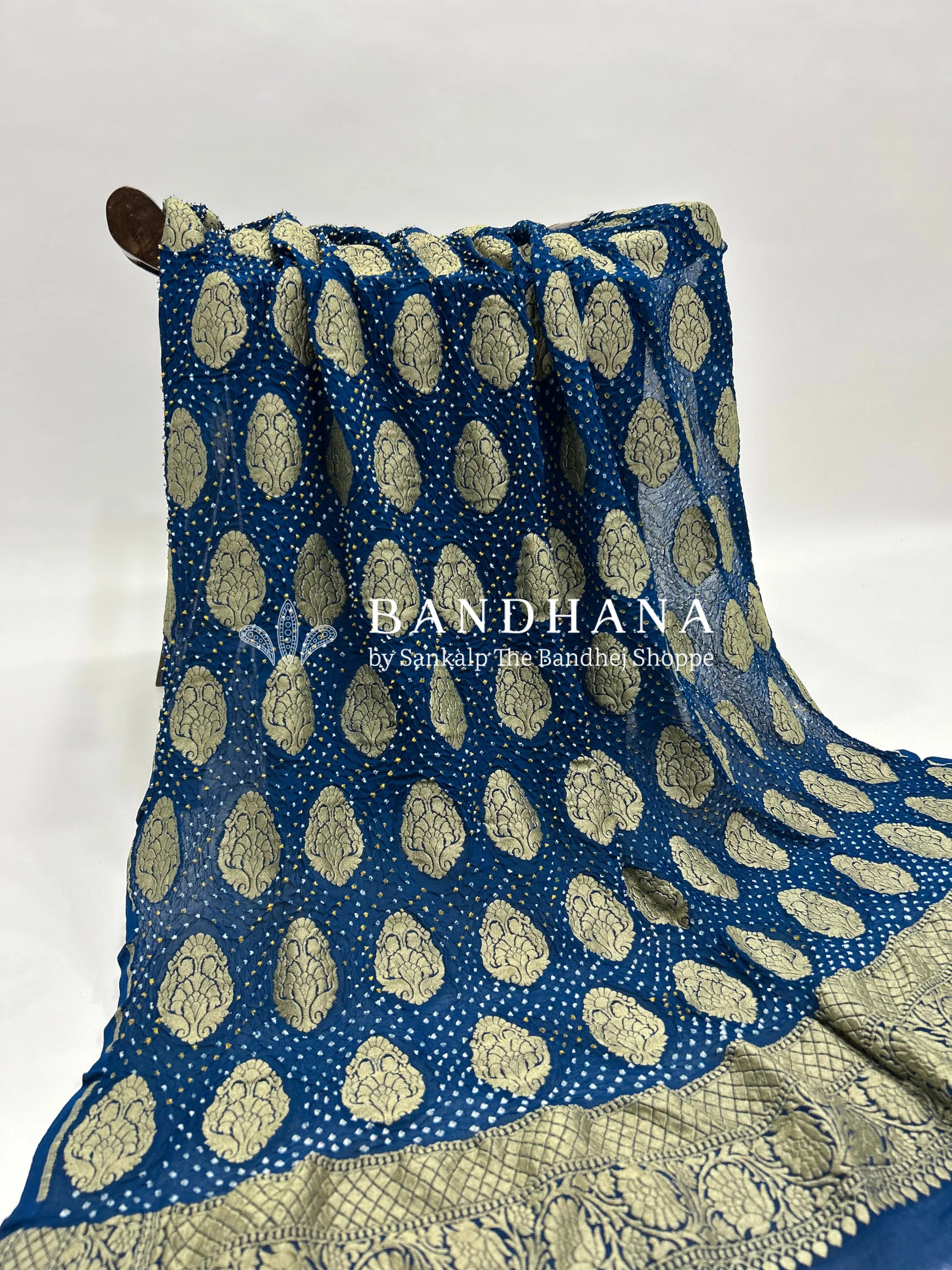 Indigo Georgette Banarasi Bandhani Kurti Material navy / Georgette Dresses