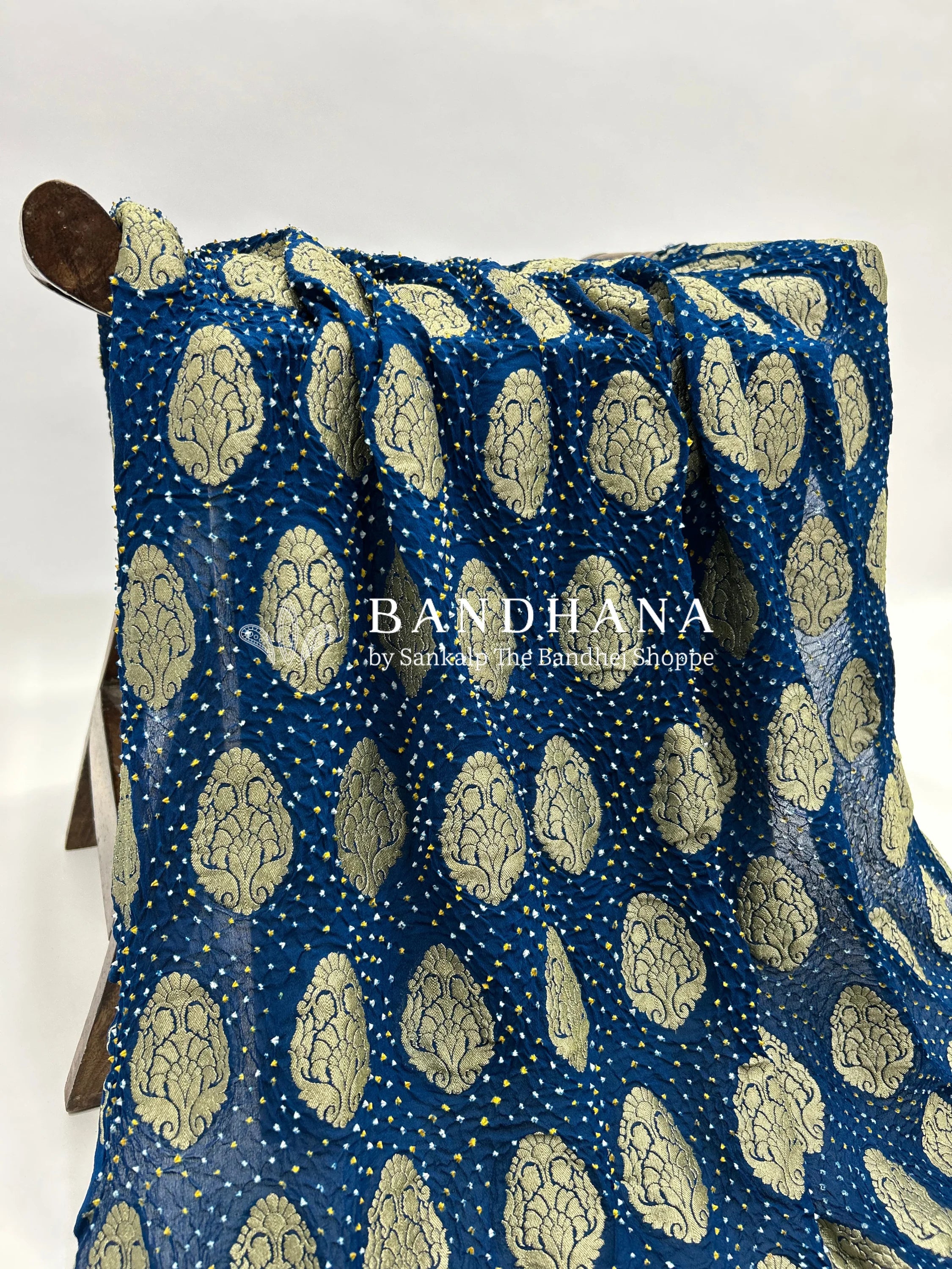 Indigo Georgette Banarasi Bandhani Kurti Material navy / Georgette Dresses