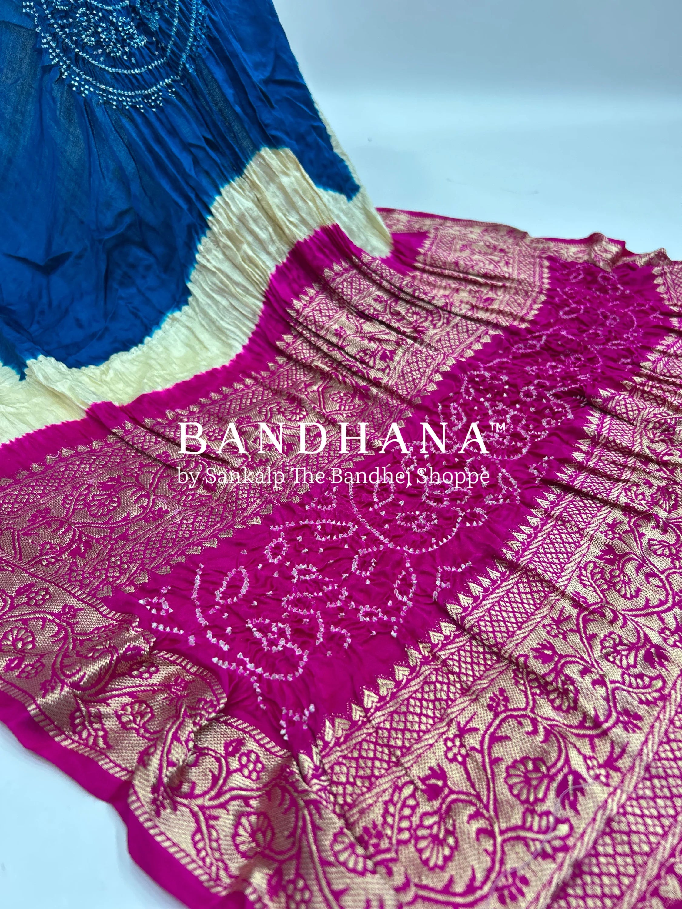 Indigo-Rani Gajji Silk Designer Gala Dupatta With 3 Colour Dying royalblue / Gajji Silk Dupattas