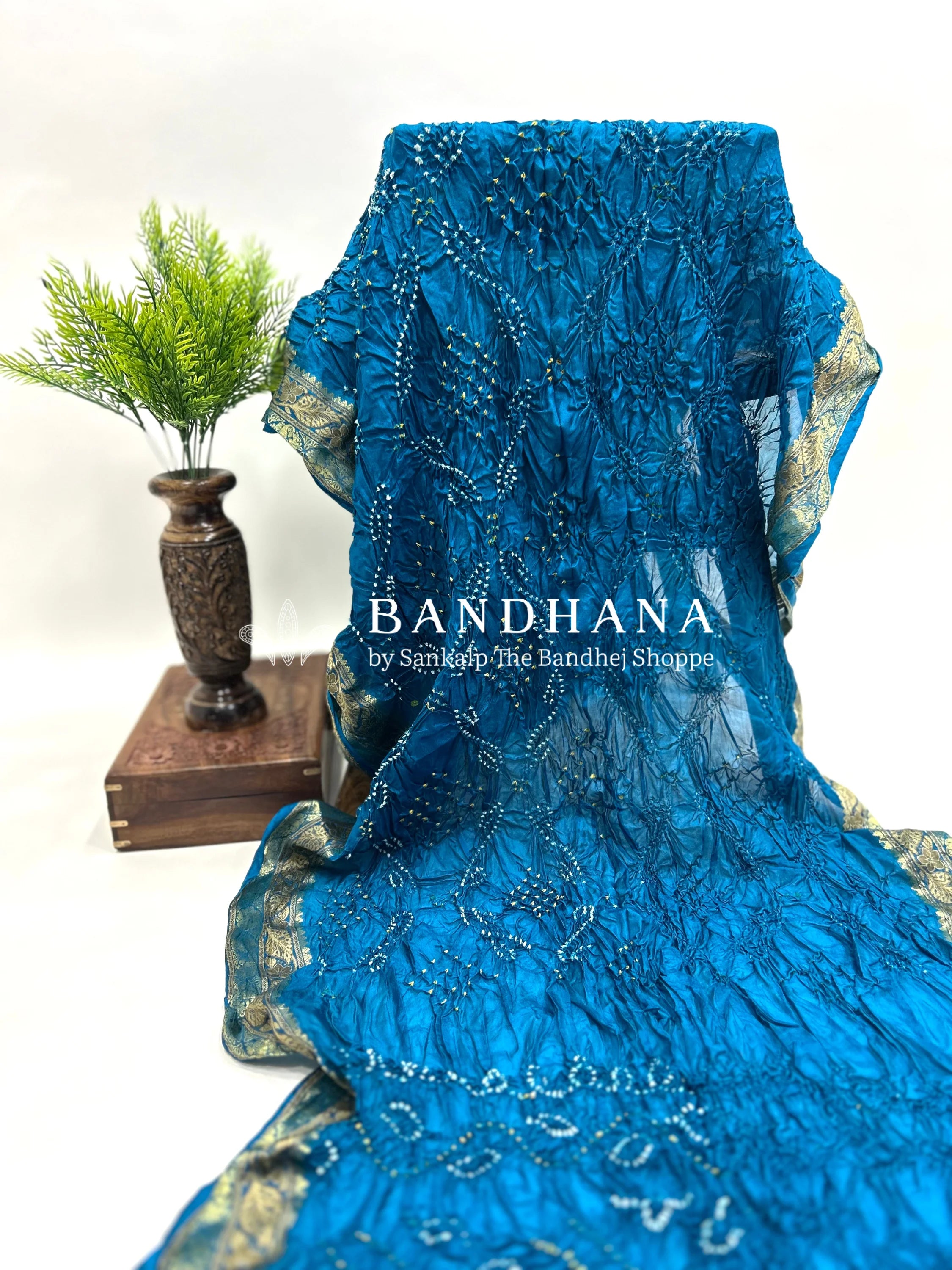 Indigo Soft Silk Resham Border Bandhani Saree dodgerblue / Soft Silk Sarees