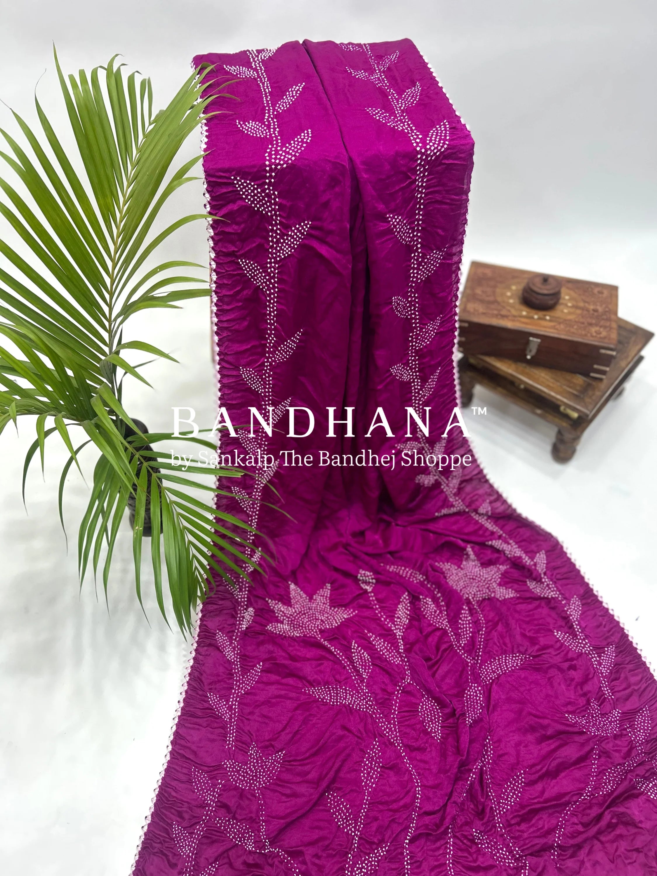 Magenta Gajji Silk Gala Bandhani Saree Sarees
