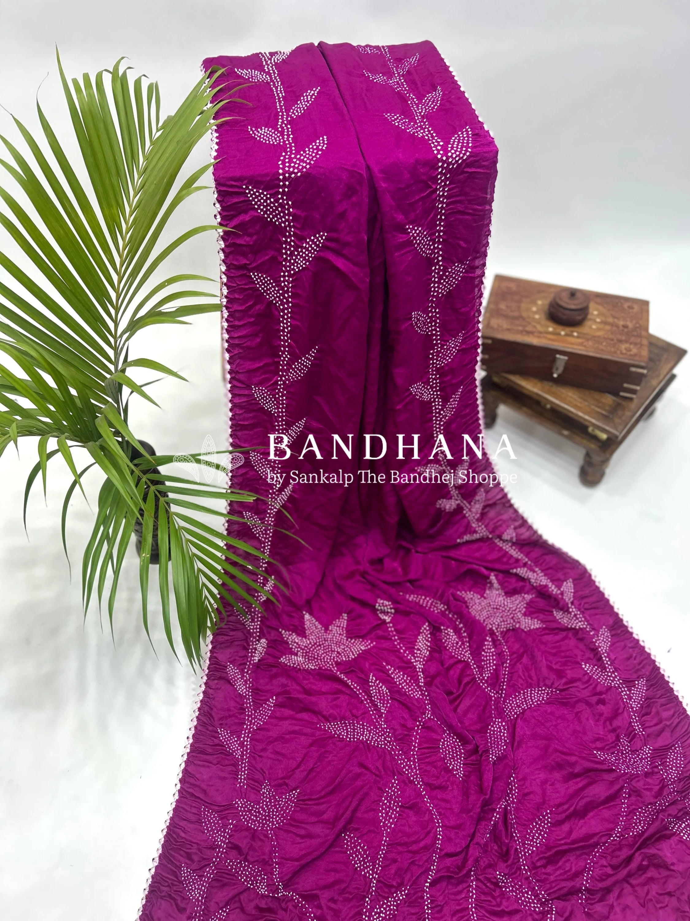 Magenta Gajji Silk Gala Bandhani Saree Sarees