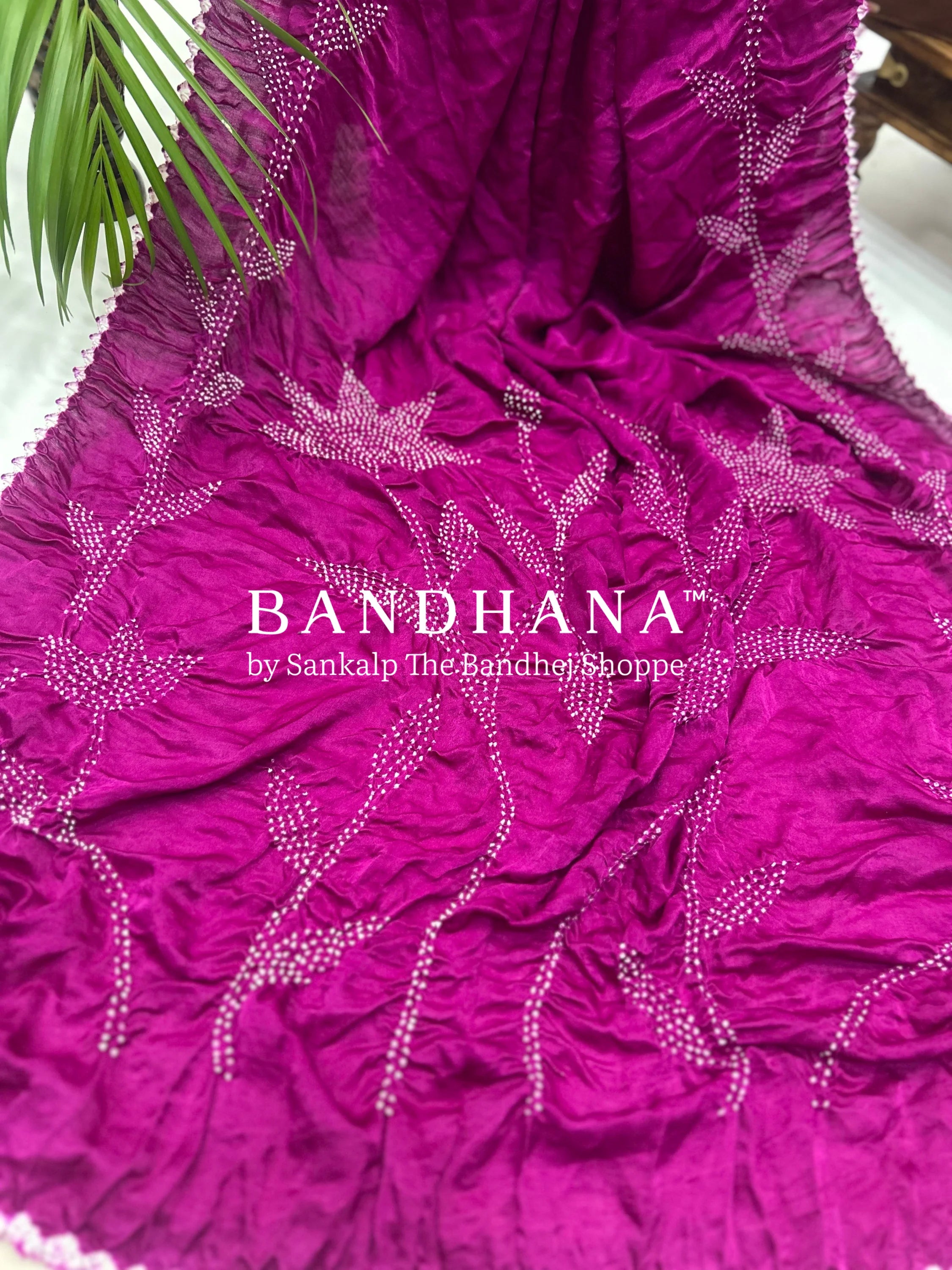Magenta Gajji Silk Gala Bandhani Saree Sarees