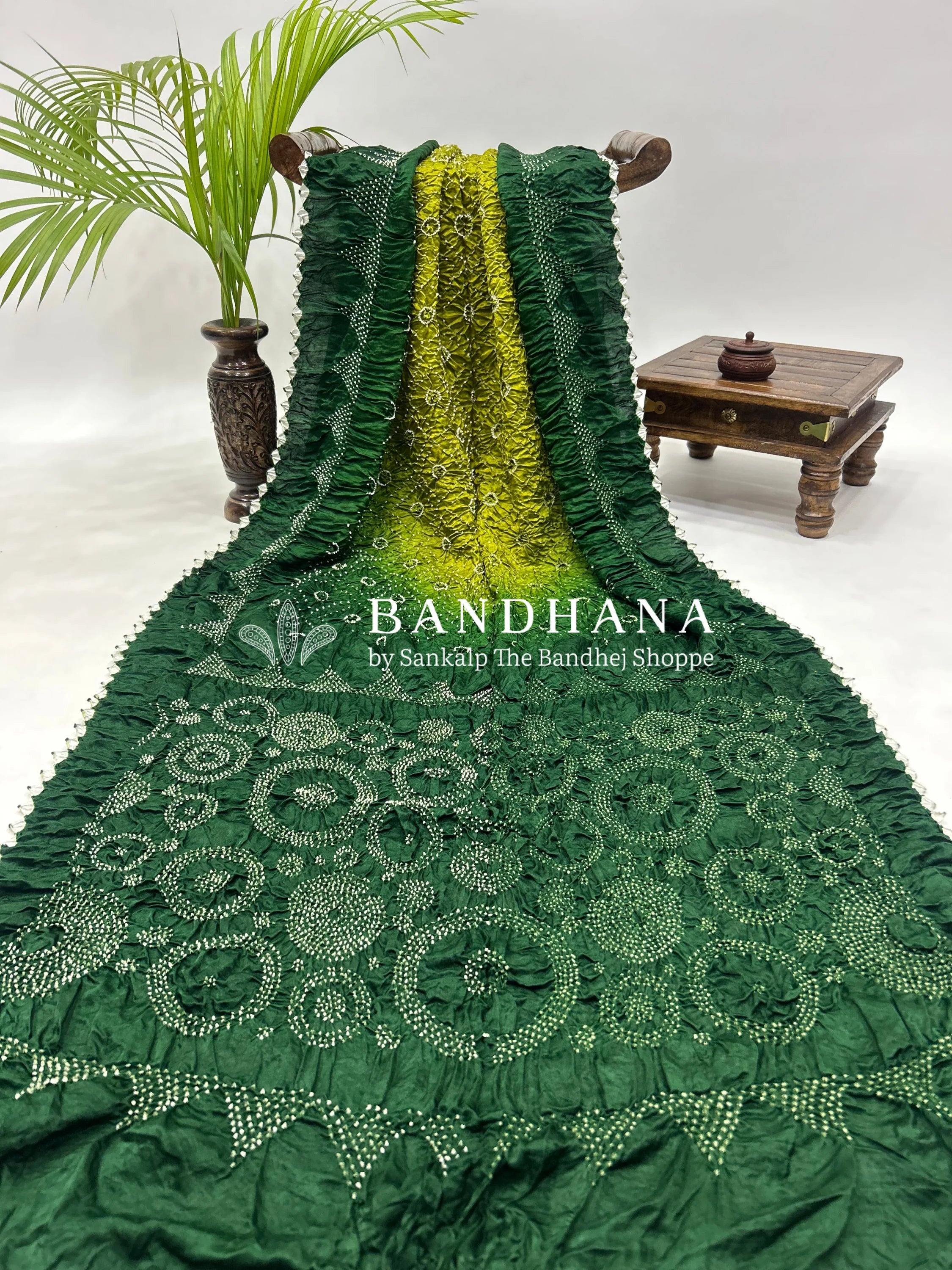 Mahendi Green Gajji Bharati Designer Bandhani Saree Sarees