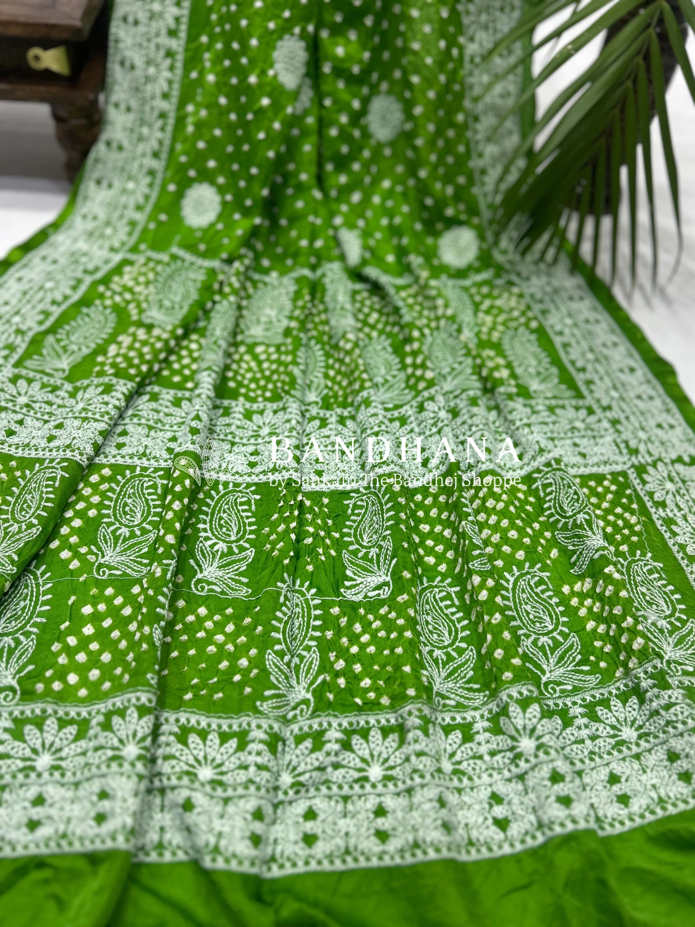 Green Traditional Bliss Bandhani Drape Saree Sarees