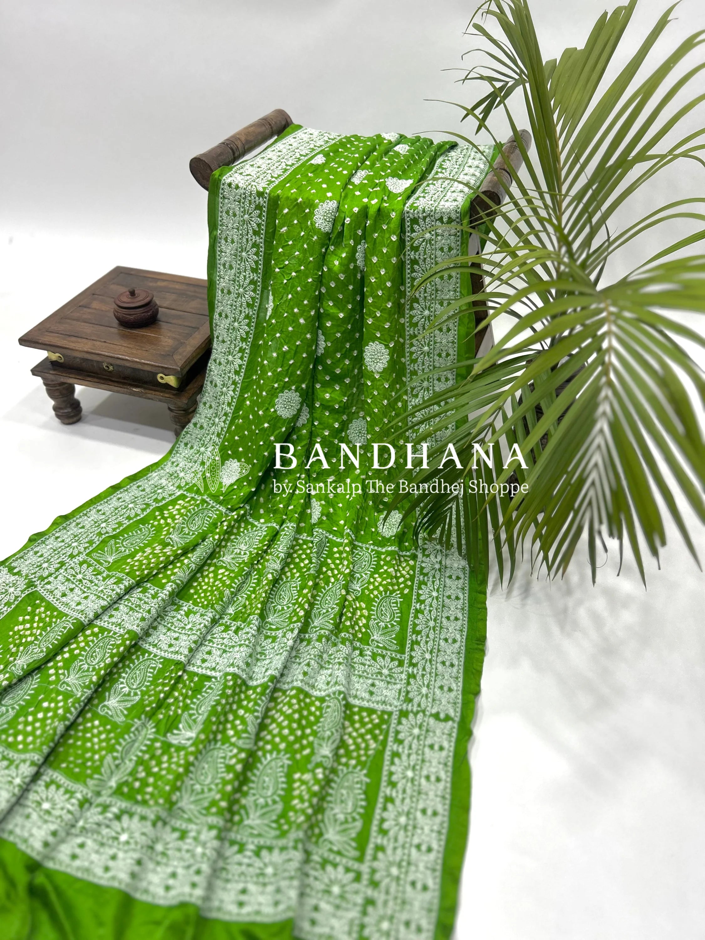 Green Traditional Bliss Bandhani Drape Saree Sarees