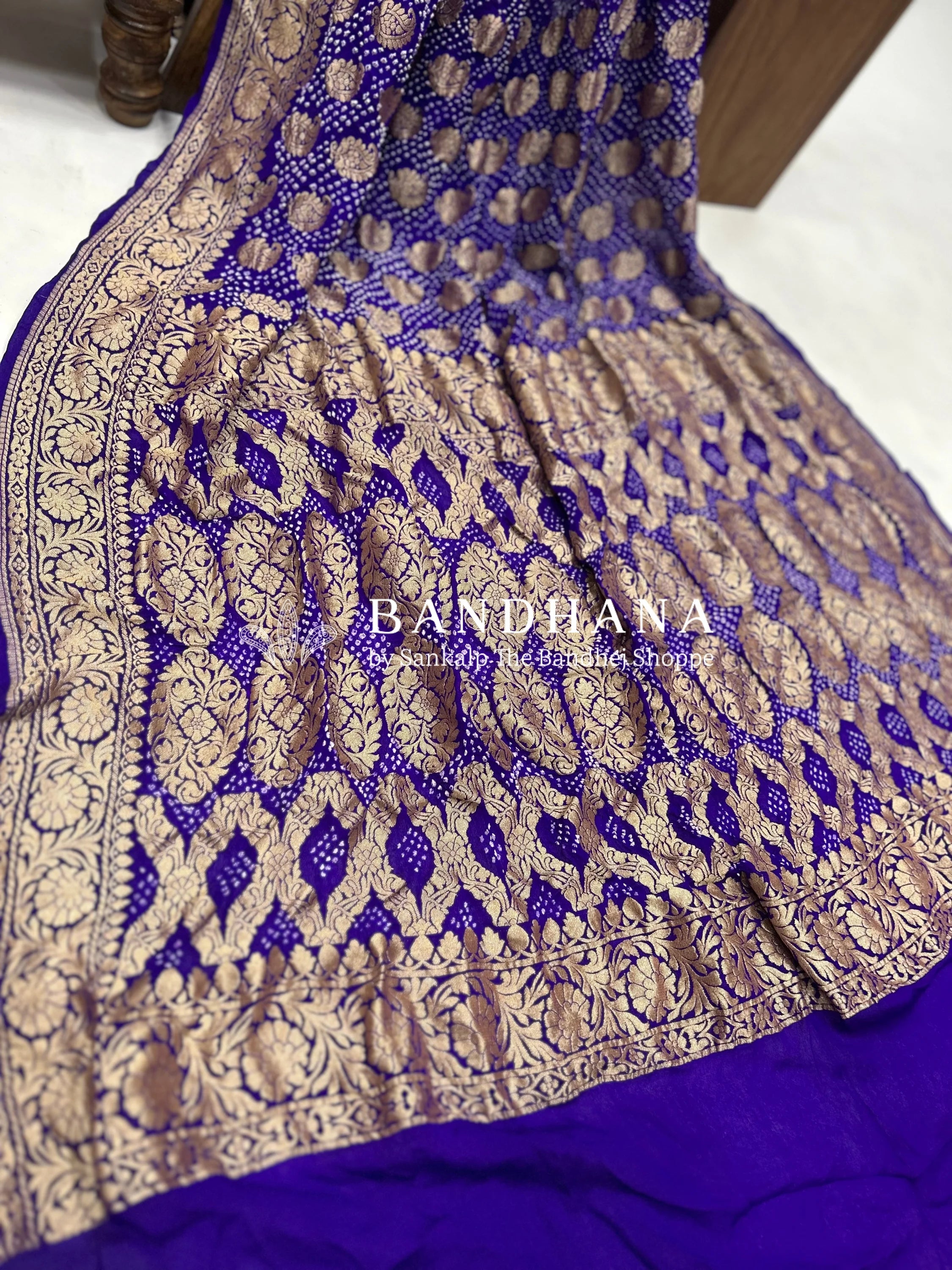 Majestic Purple Bandhani Bridal Saree Sarees