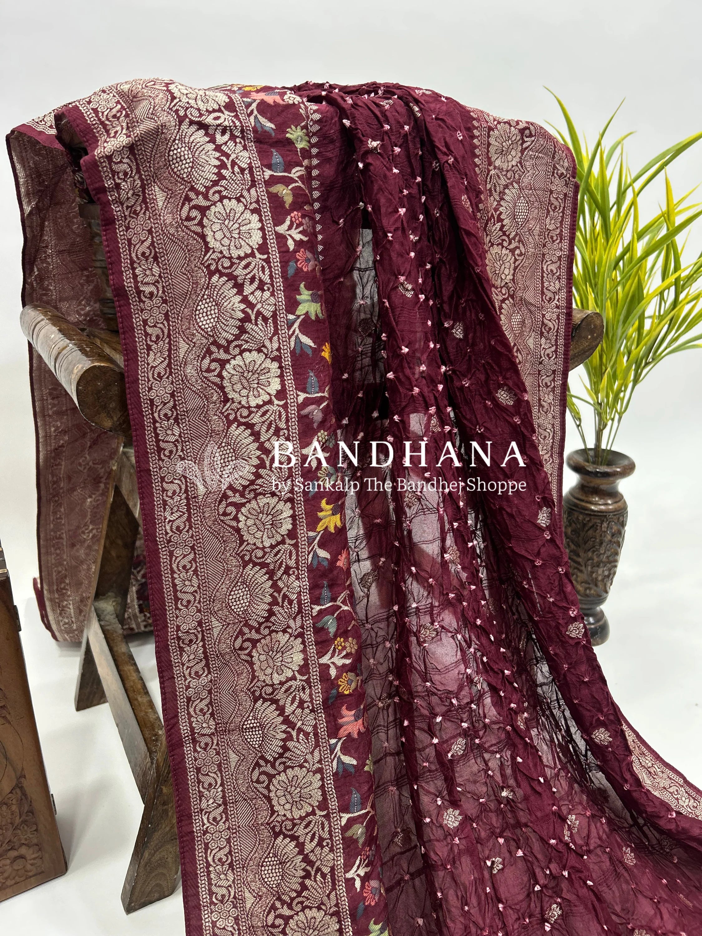 Maroon Art Tussar Silk Bandhani Saree maroon / Tussar Silk Sarees