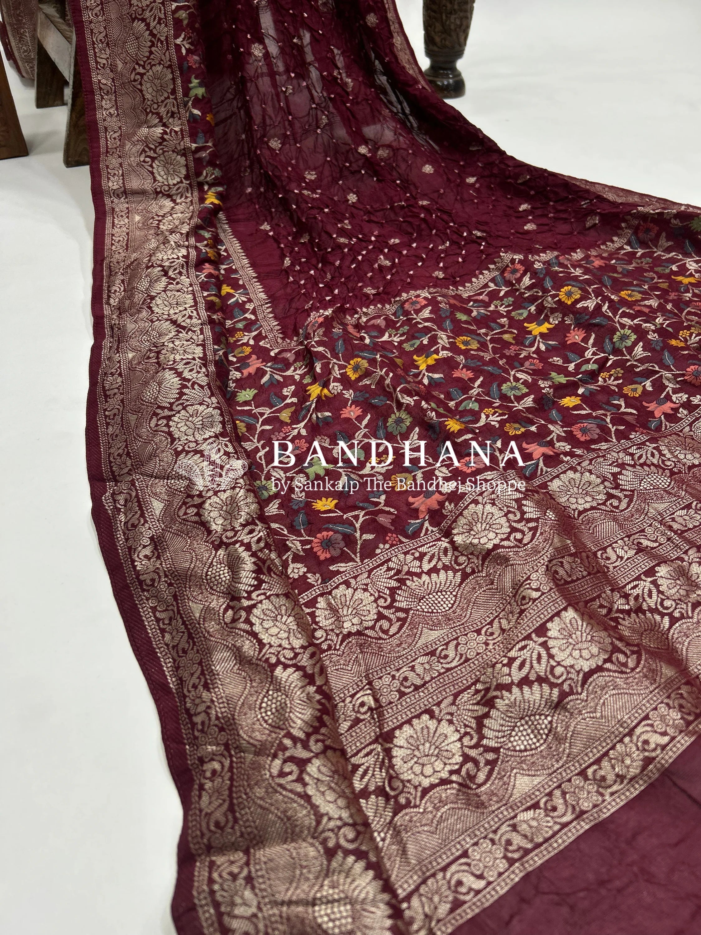 Maroon Art Tussar Silk Bandhani Saree maroon / Tussar Silk Sarees