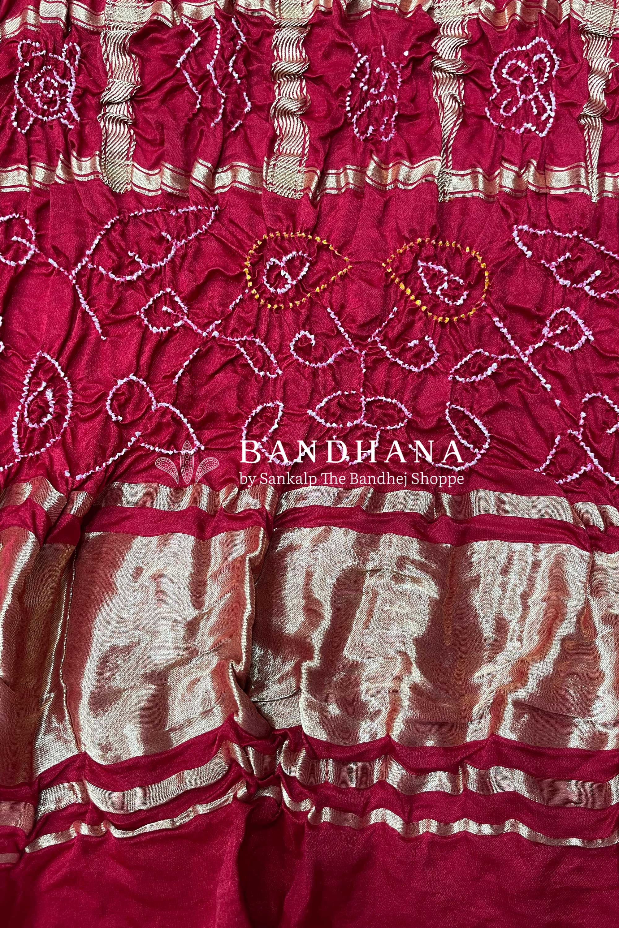 Maroon Color Garchola Gajji Silk All Over Chex With Bandhani Lagdipatta Blouse Piece