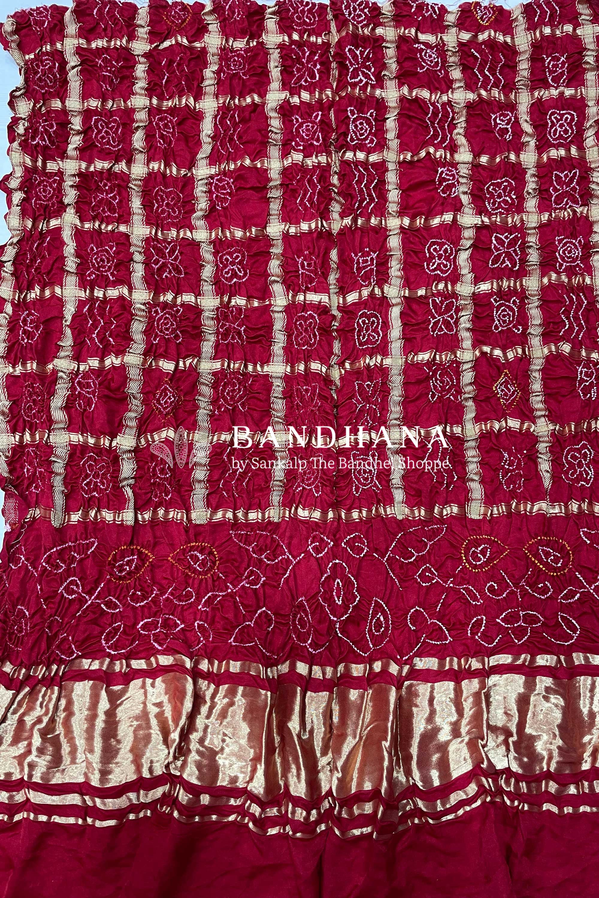 Maroon Color Garchola Gajji Silk All Over Chex With Bandhani Lagdipatta Blouse Piece