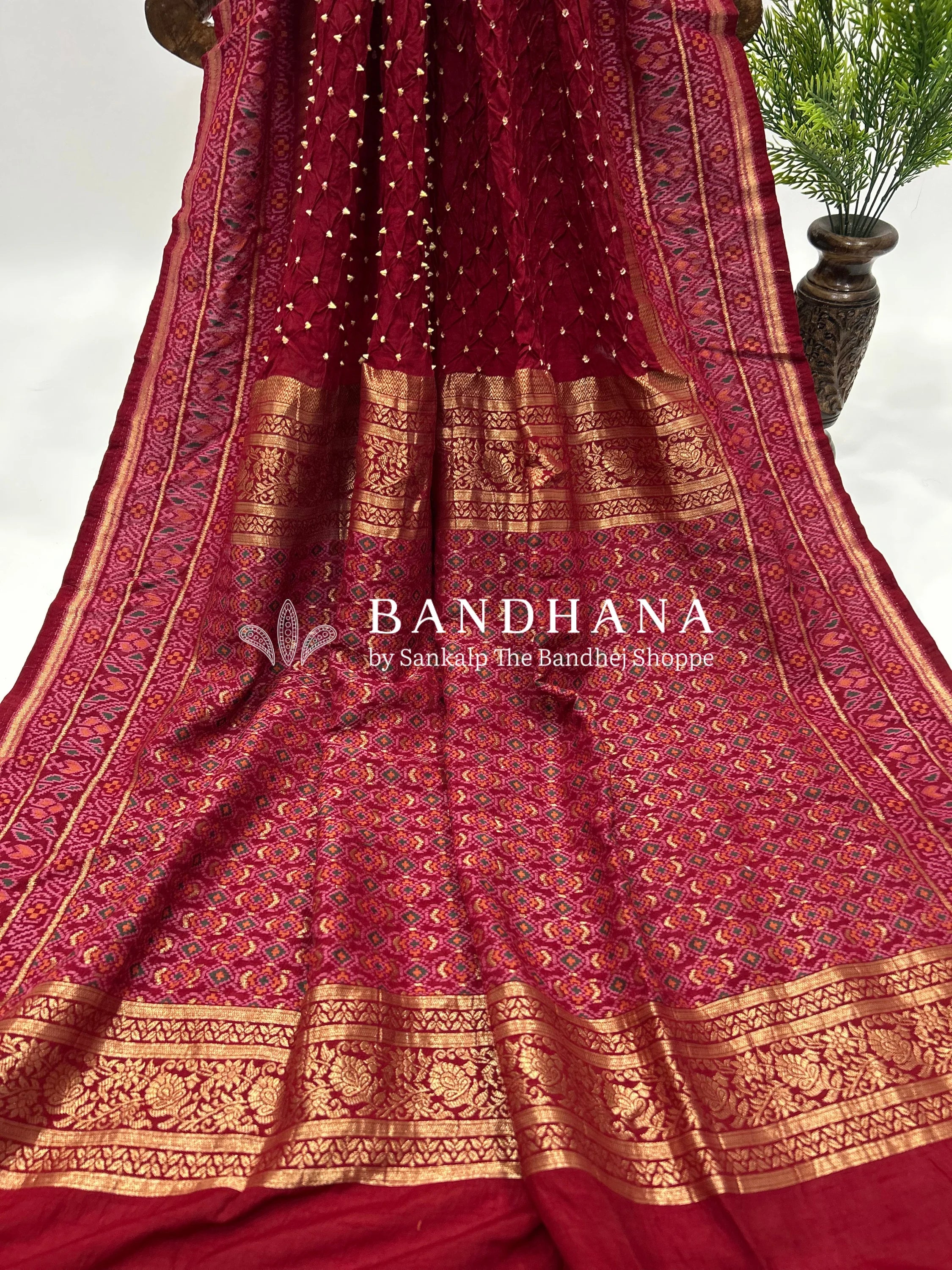 Maroon Color Malai Silk Single Dot Bandhani Saree maroon / Malai Silk Sarees