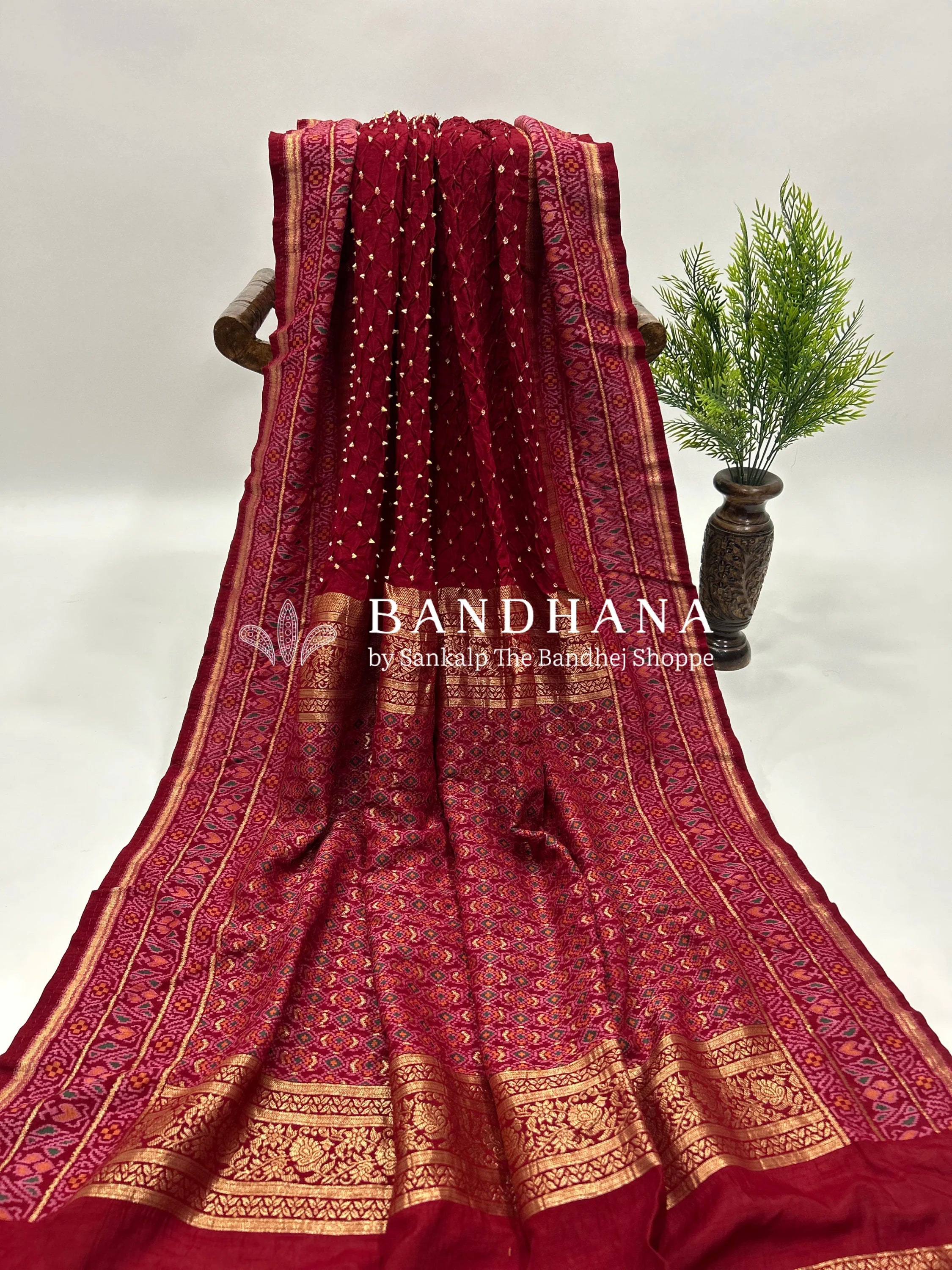 Maroon Color Malai Silk Single Dot Bandhani Saree maroon / Malai Silk Sarees