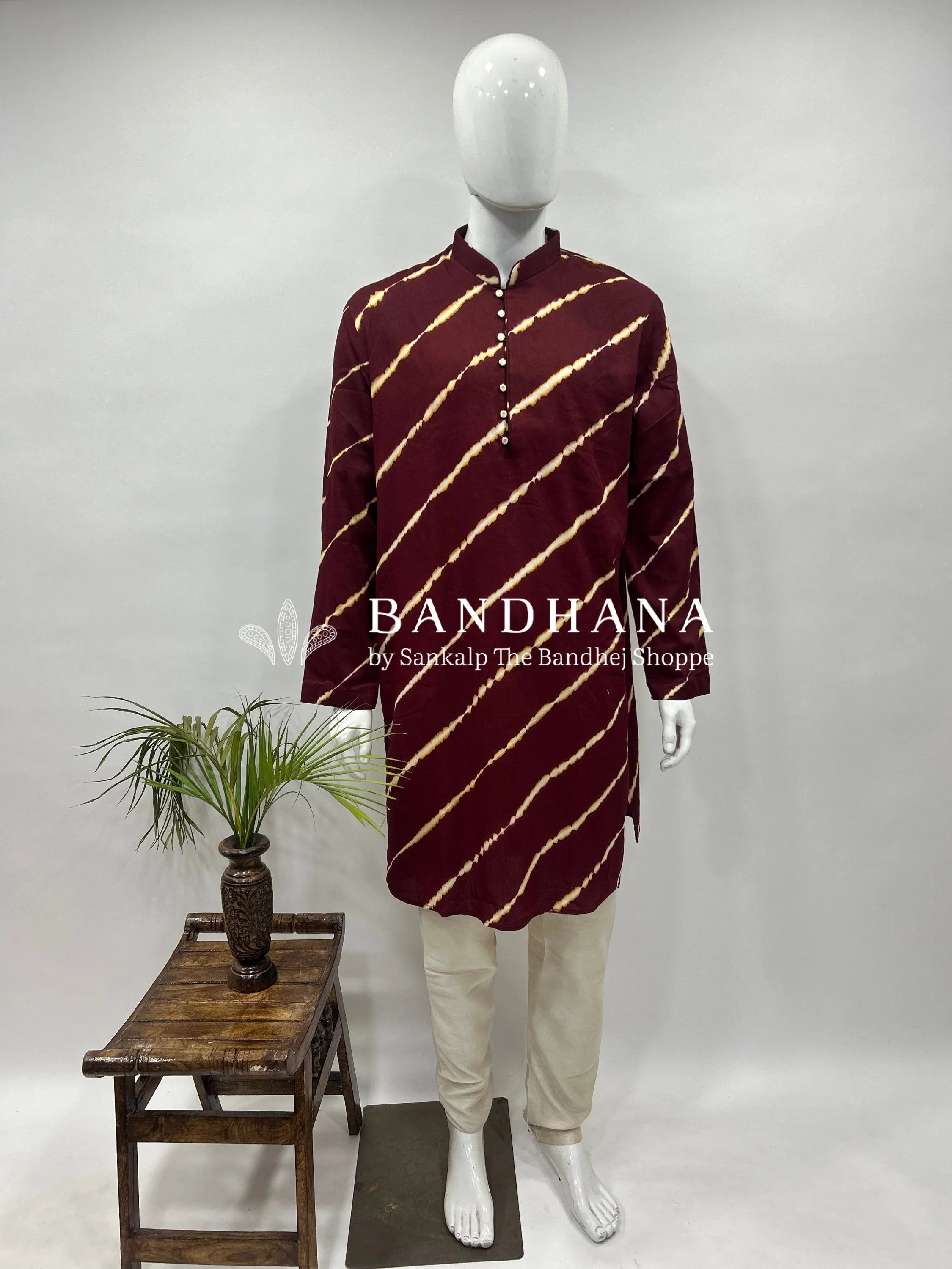 Maroon Cotton Satin Men’s Kurta