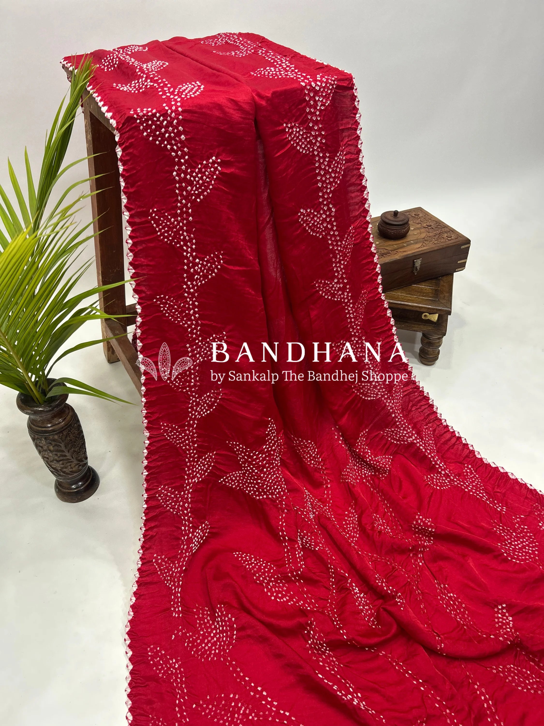 Maroon Gajji Designer Bandhani Saree Sarees