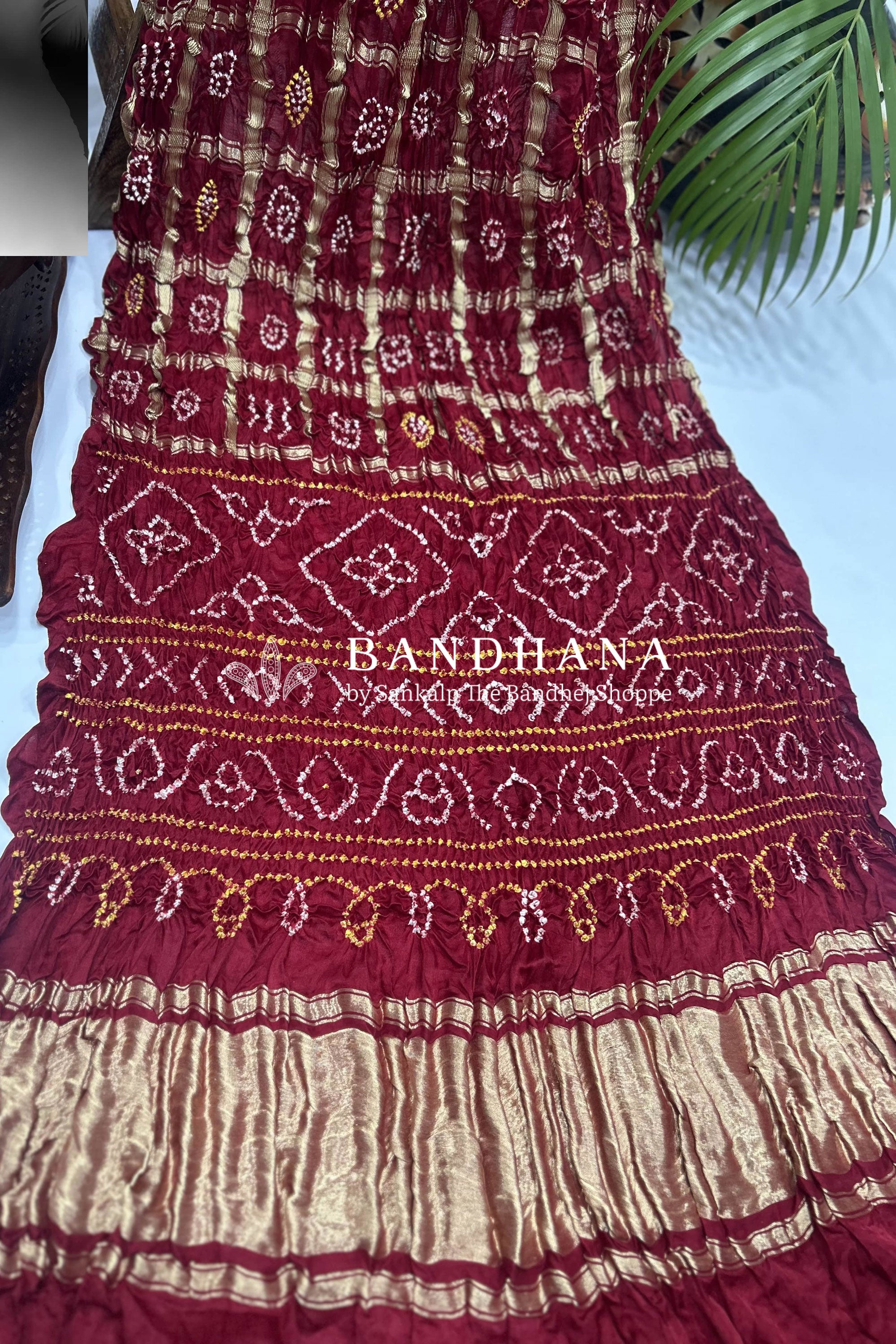 Maroon Gajji Garchola Bandhani Saree Sarees