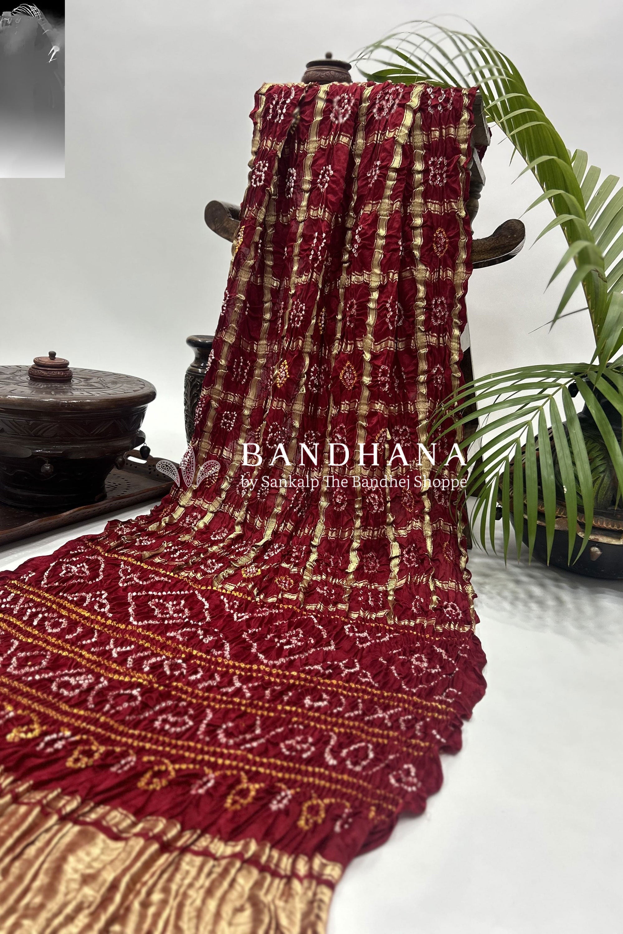 Maroon Gajji Garchola Bandhani Saree Sarees