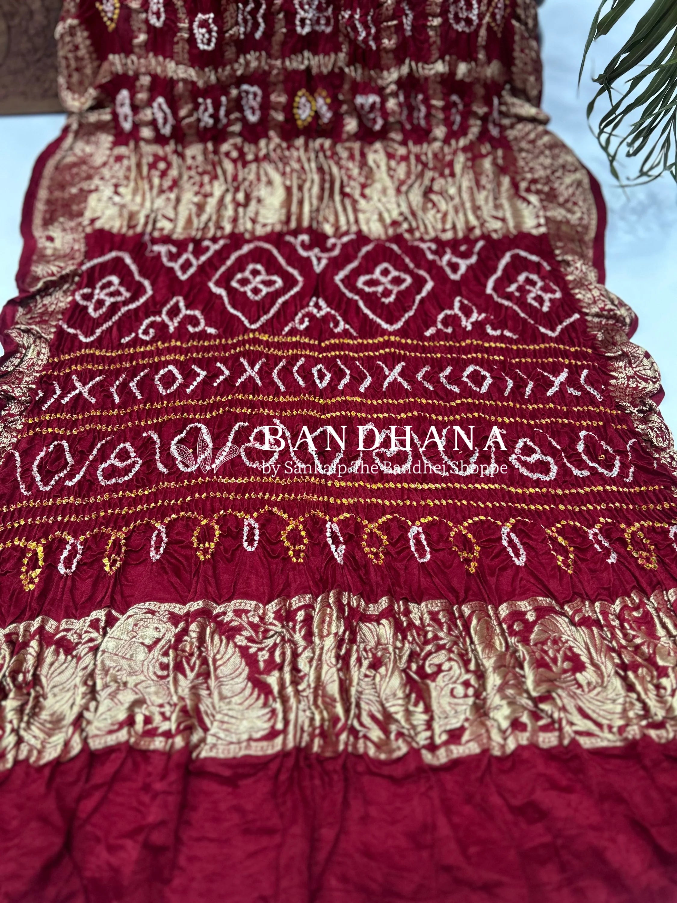 Maroon Gajji Nakshi Gharchola Bandhani Saree Sarees