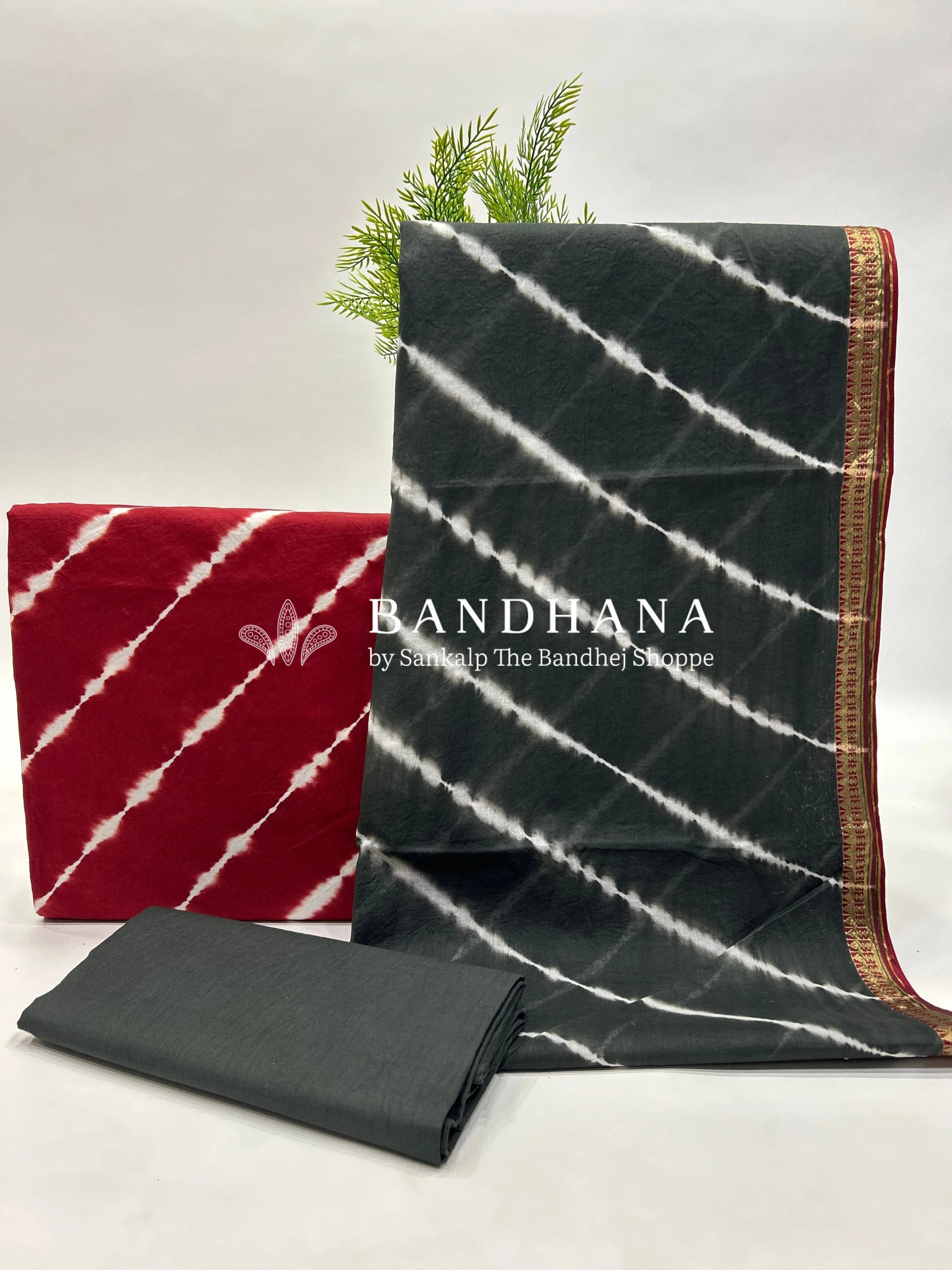 Maroon-Grey Cotton Laheriya Dress Material grey / Cotton Dresses