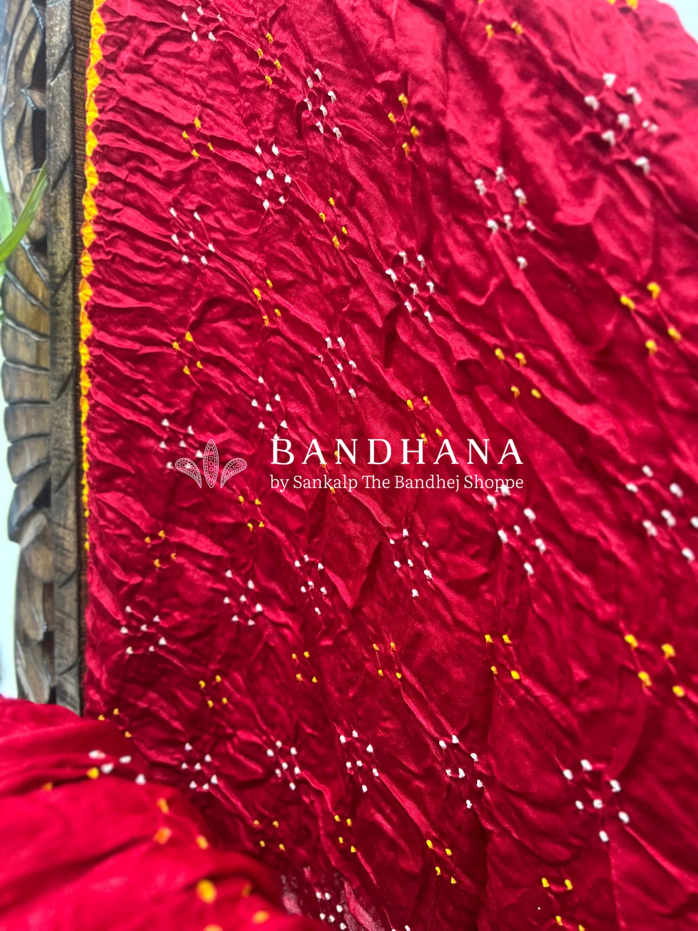 Maroon Mor Palav Gajji Designer Bandhani Saree Sarees