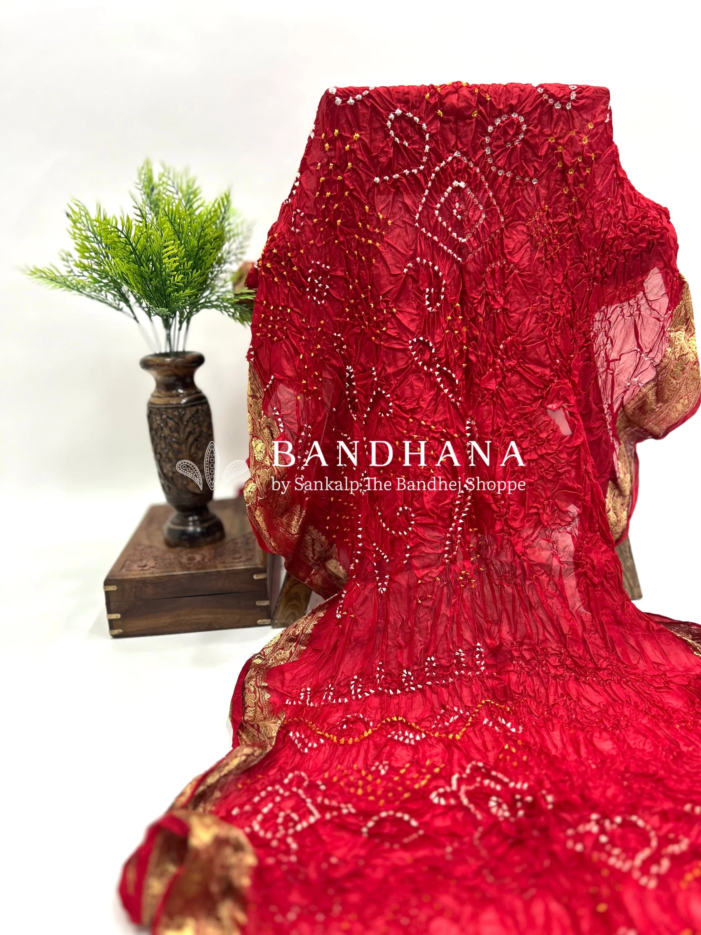 Maroon Soft Silk Resham Border Bandhani Saree maroon / Soft Silk Sarees