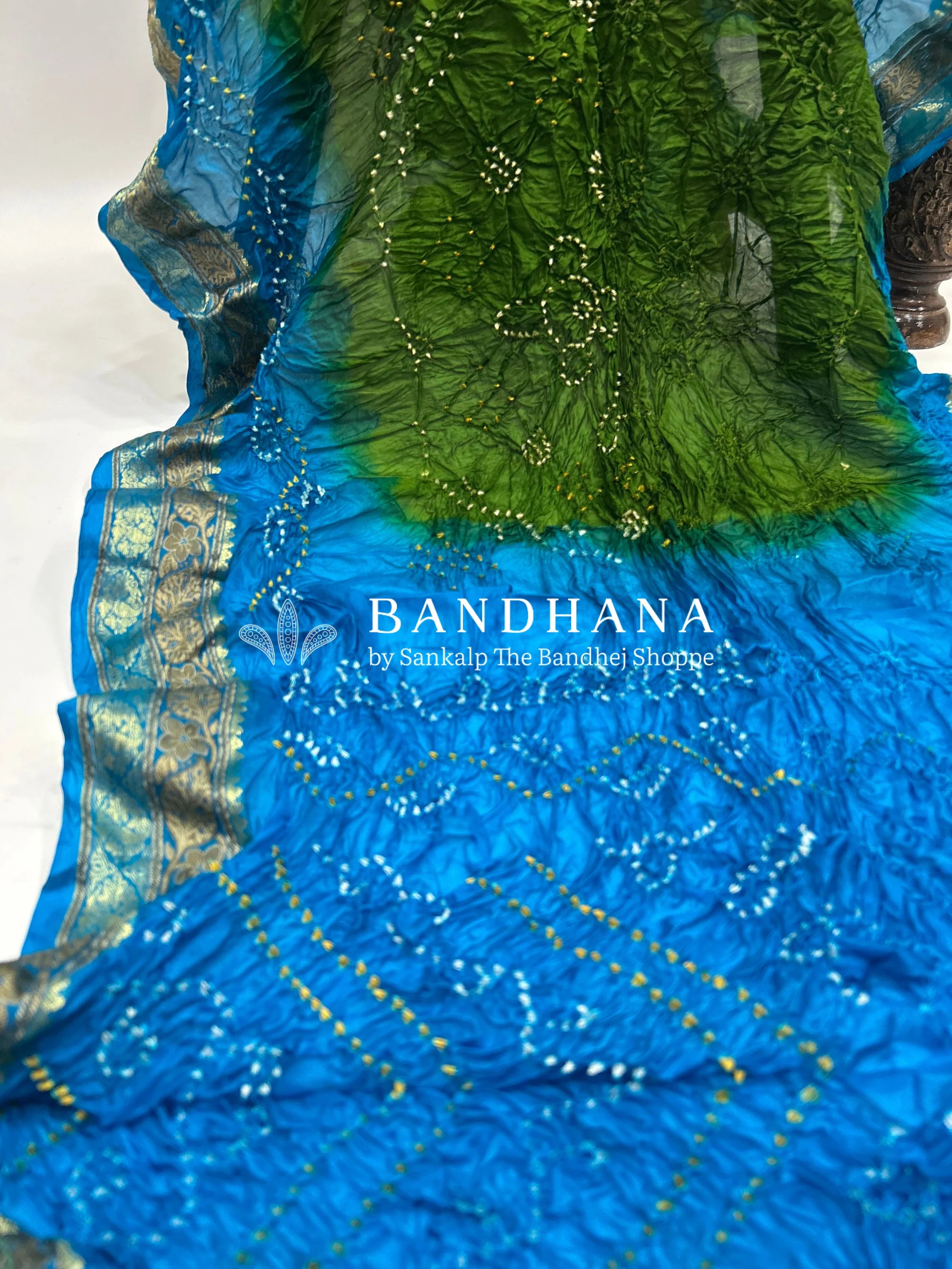 Mehandi & Firozi Soft Silk Resham Palav Bandhani Saree green / Soft Silk Sarees