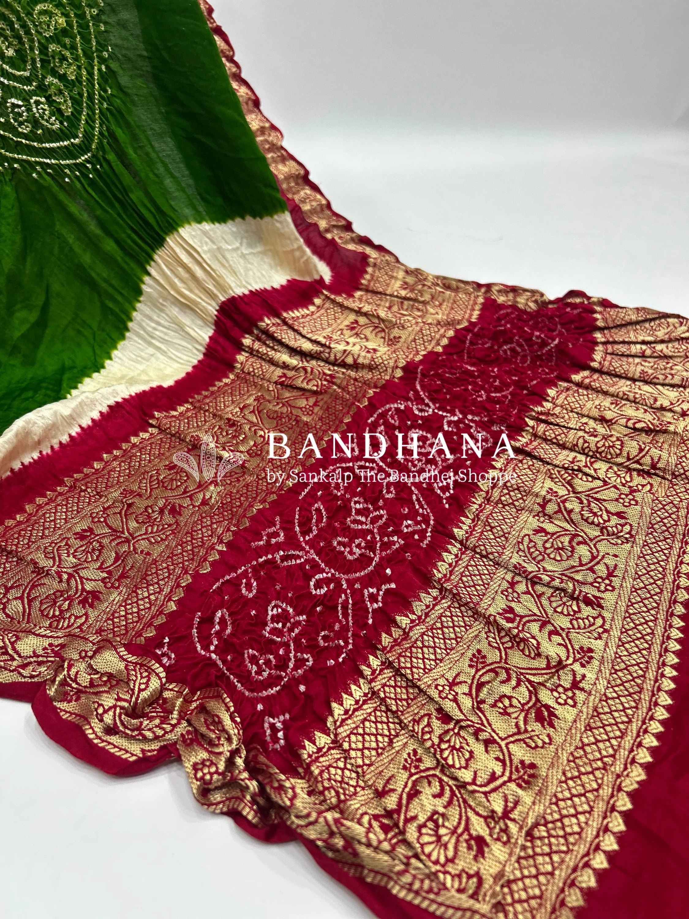 Mehendi-Maroon Gajji Silk Designer Gala Dupatta With 3 Colour Dying green / Gajji Silk Dupattas