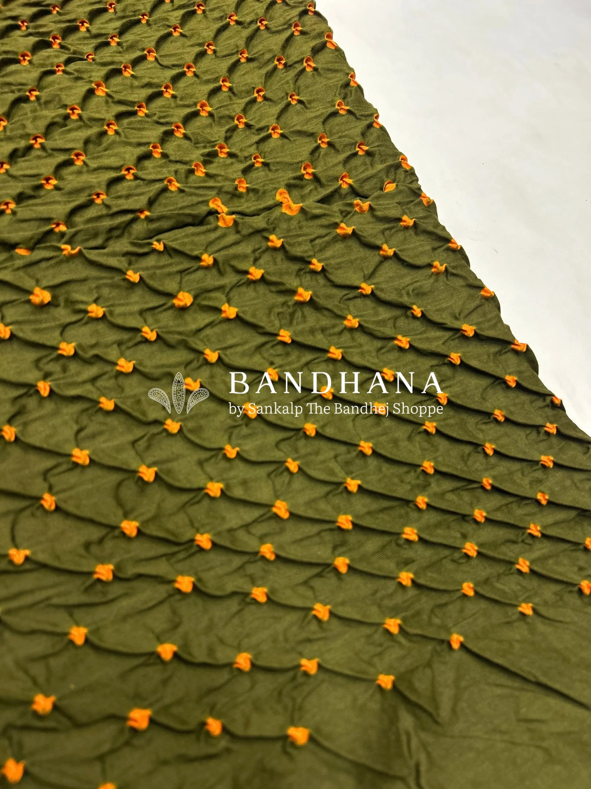 Mehendi-Red Cotton Pandadi Bandhani Dress Material Red / Cotton Dresses