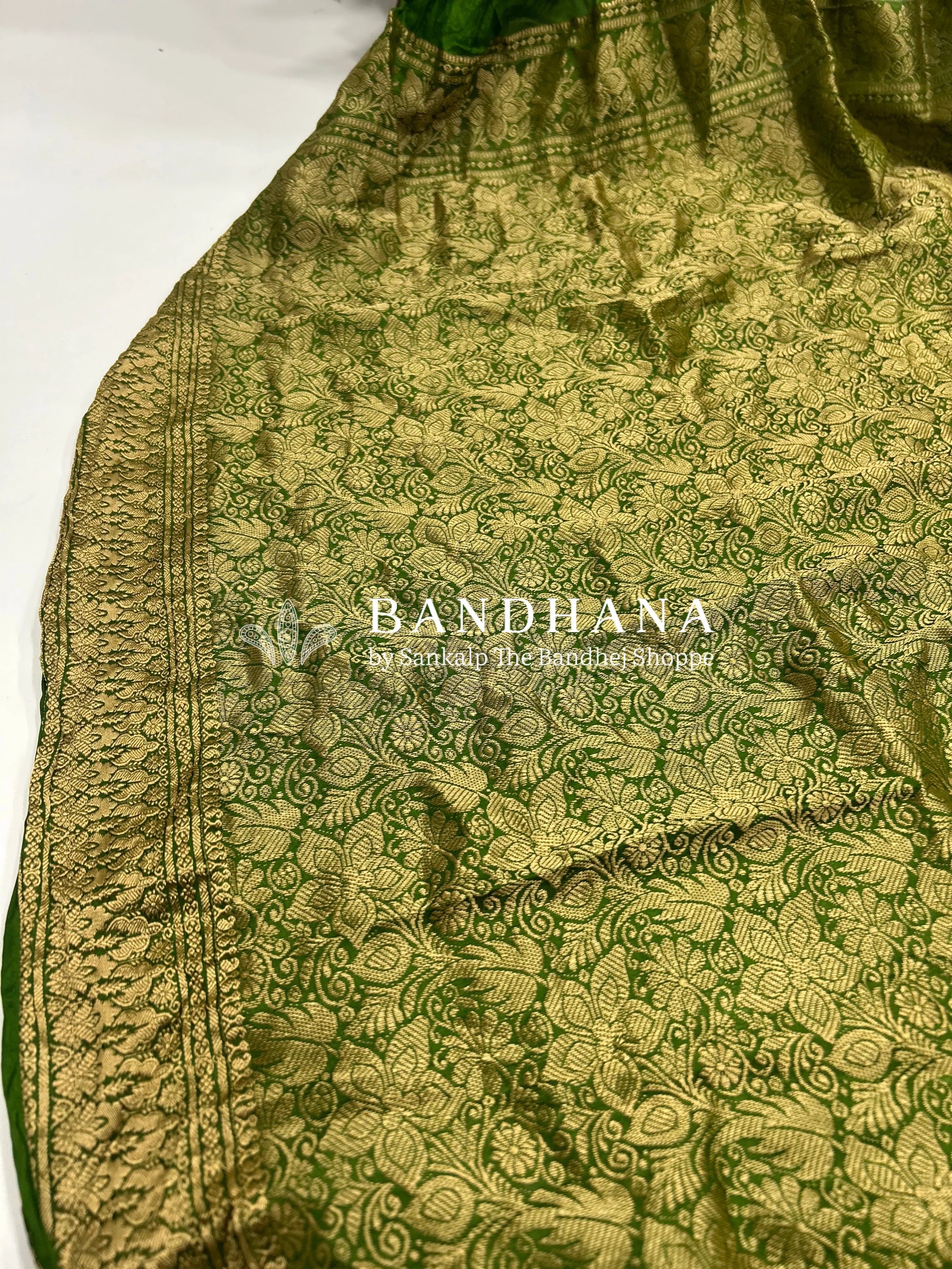 Mehndi Green Soft Silk Resham Palav Bandhani Saree green / Soft Silk Sarees