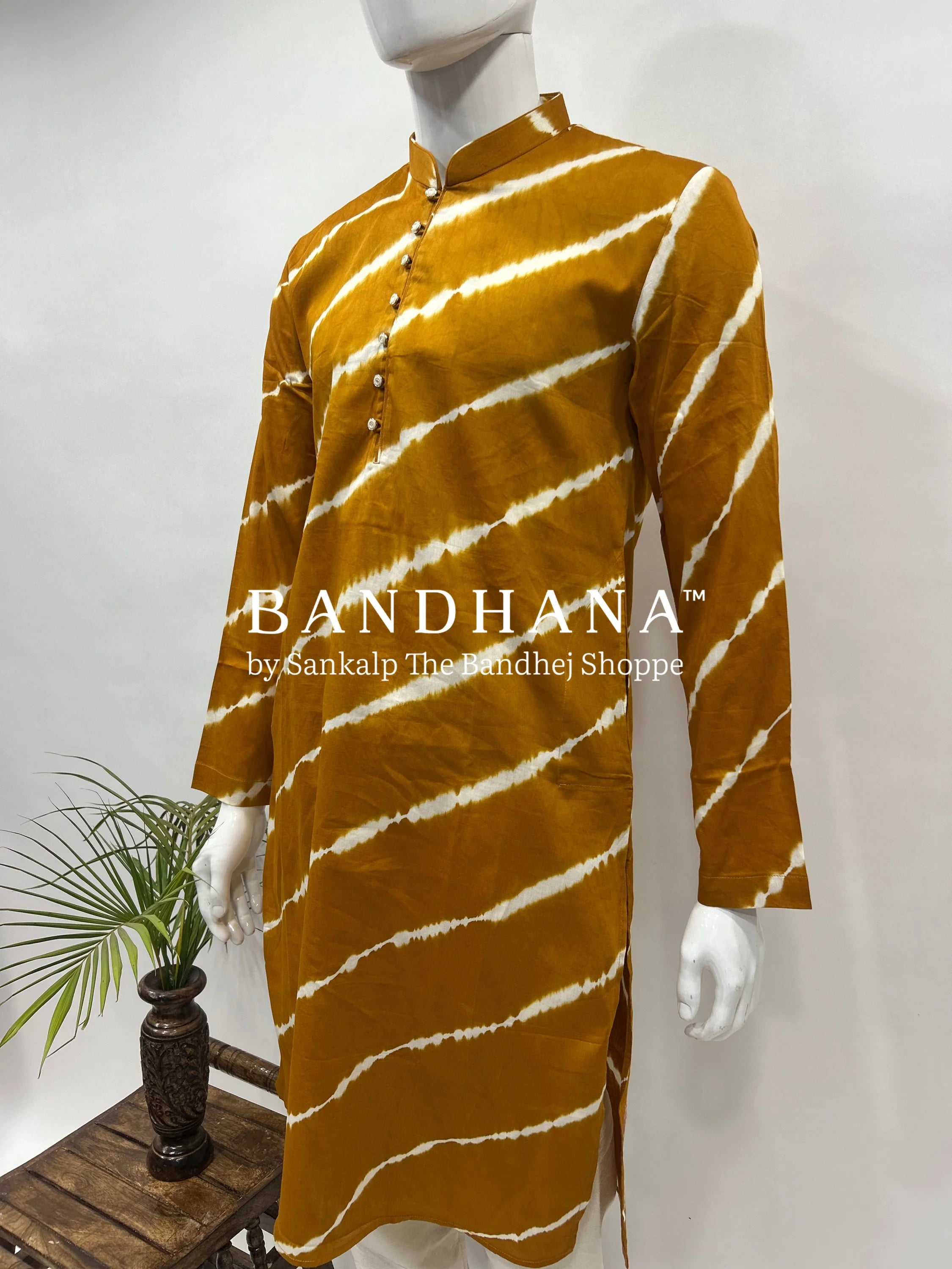Mustard Cotton Satin Men’s Kurta