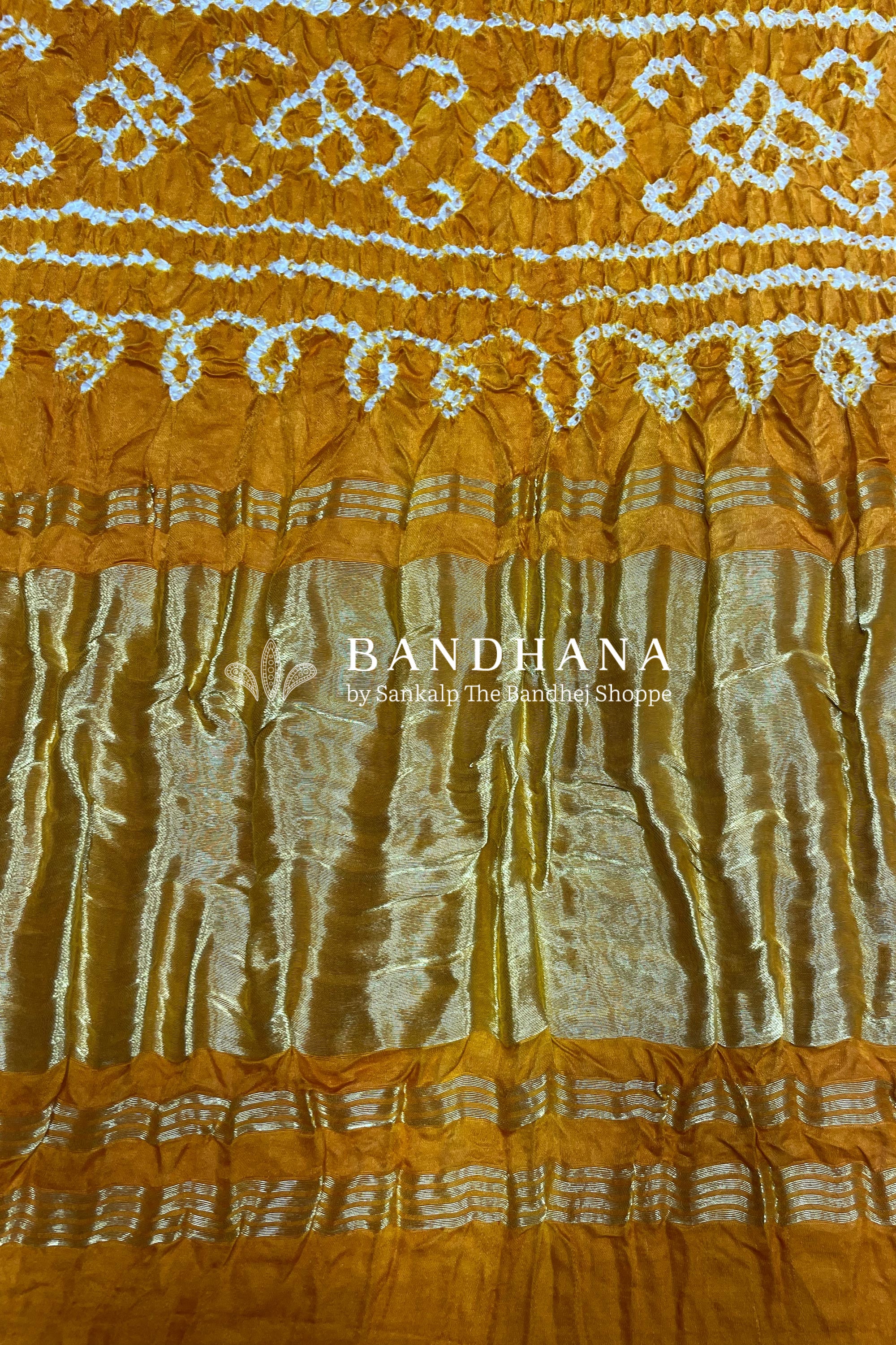 Mustard Gajji Silk All Over Bandhani Lagdipatta Blouse Pics