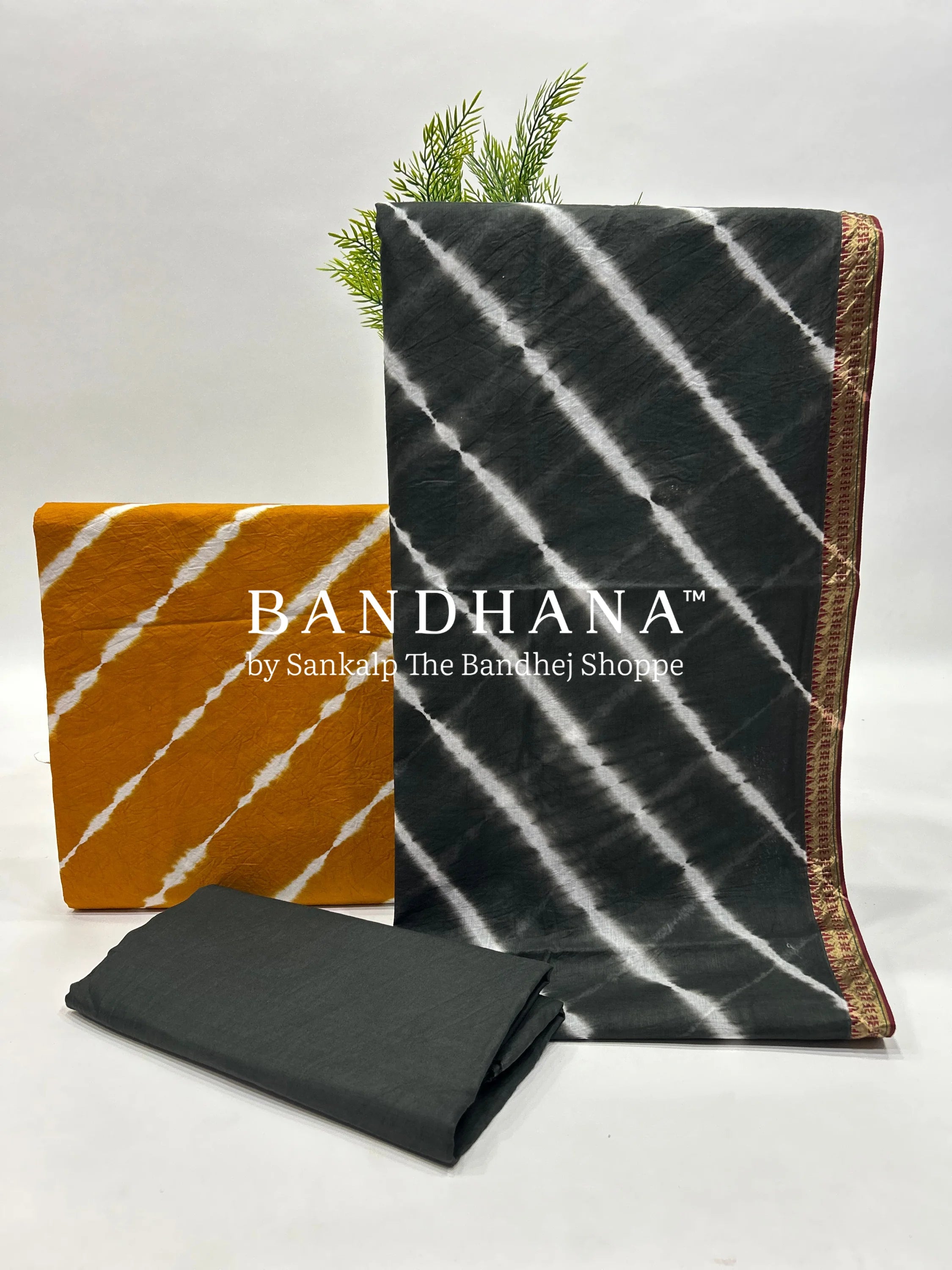 Mustard-Grey Cotton Laheriya Dress Material grey / Cotton Dresses