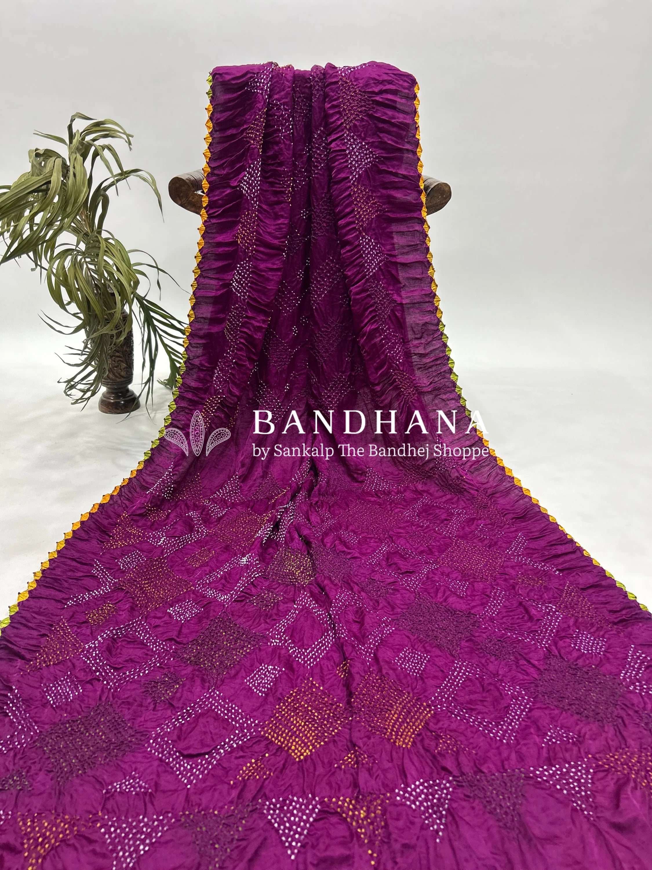 Mutli Magenta Gajji Silk Bhati Designer Bandhani Saree Sarees