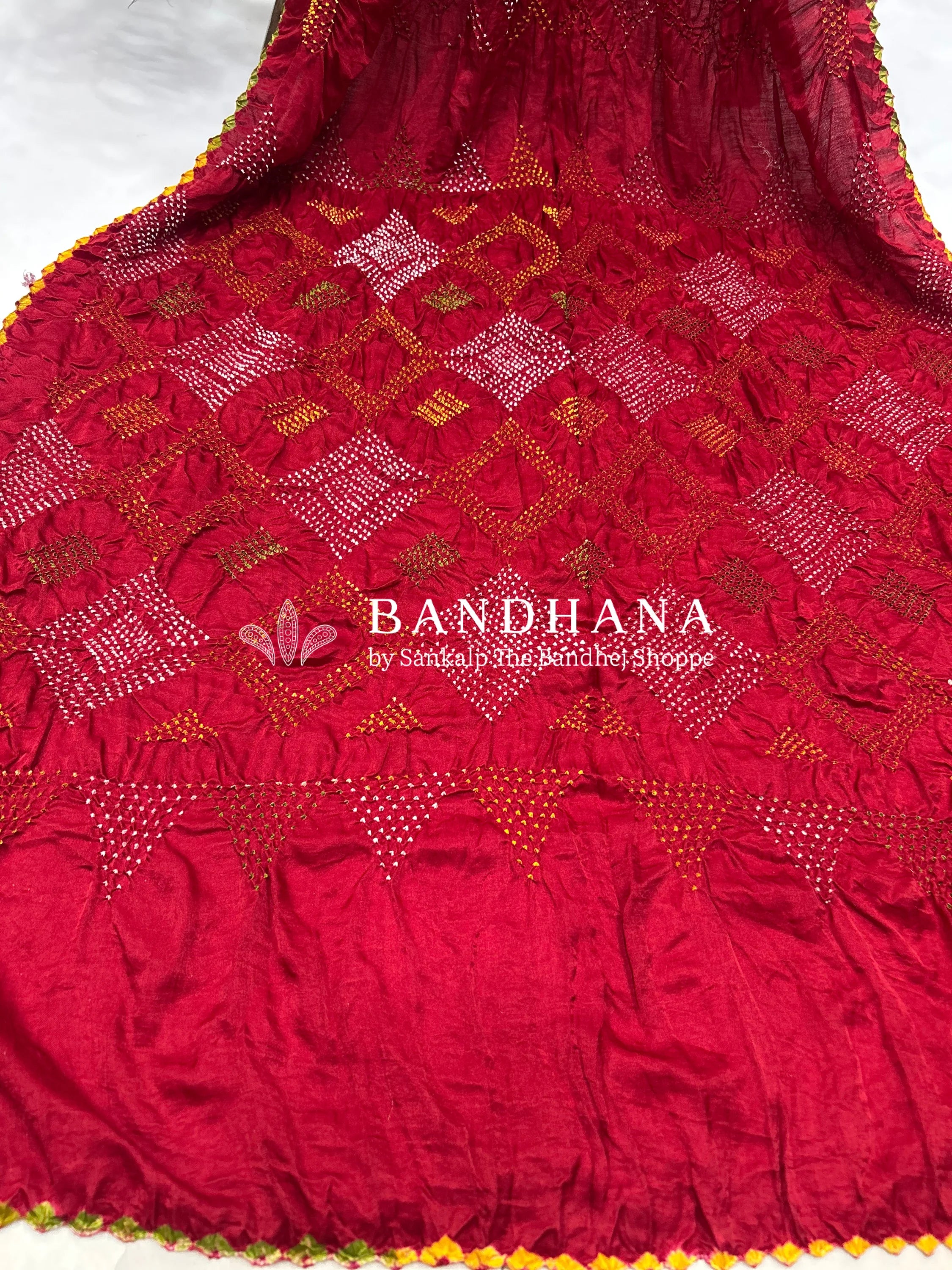 Mutli Maroon Gajji Silk Bhati Designer Bandhani Saree Sarees