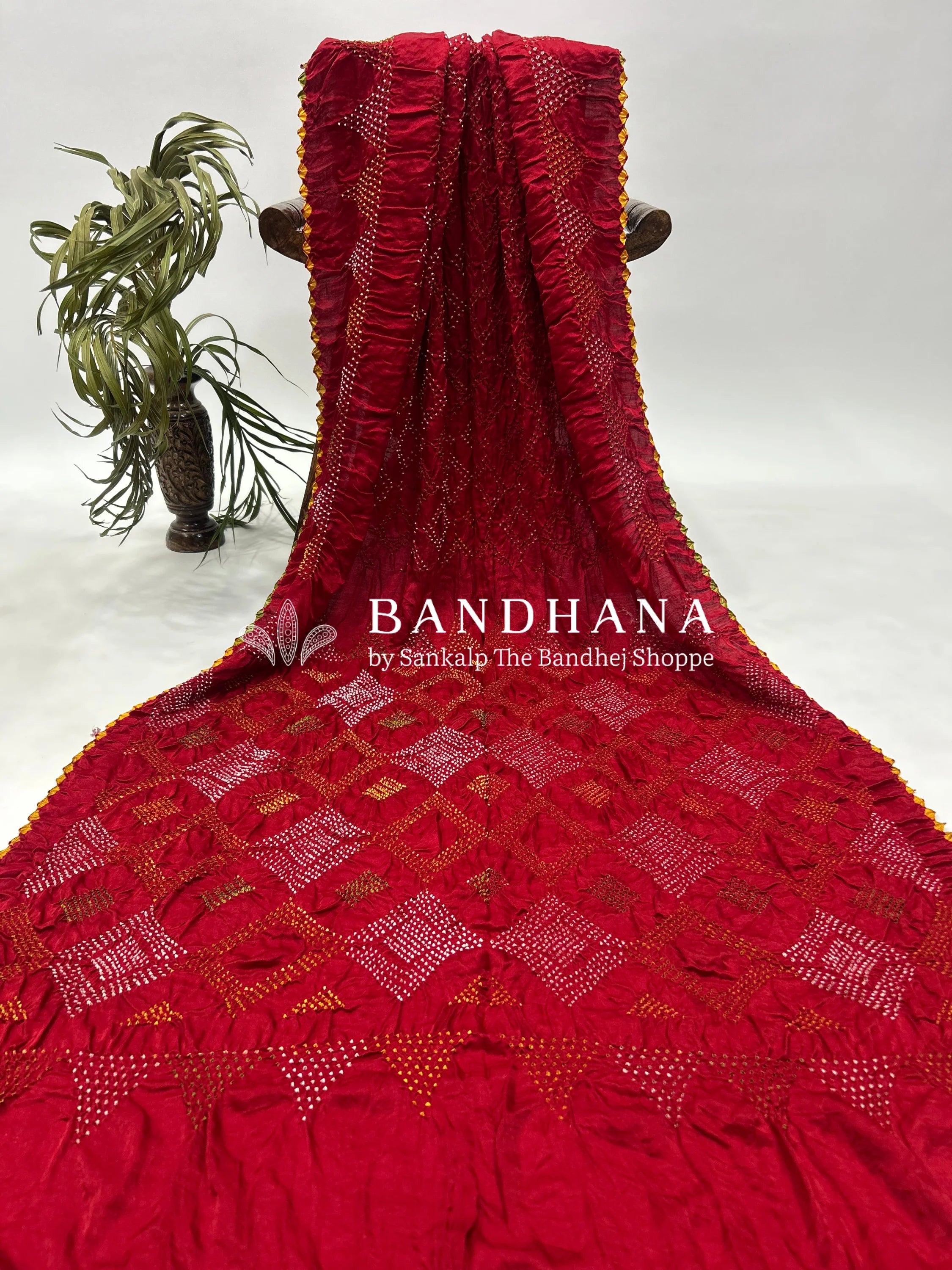 Mutli Maroon Gajji Silk Bhati Designer Bandhani Saree Sarees