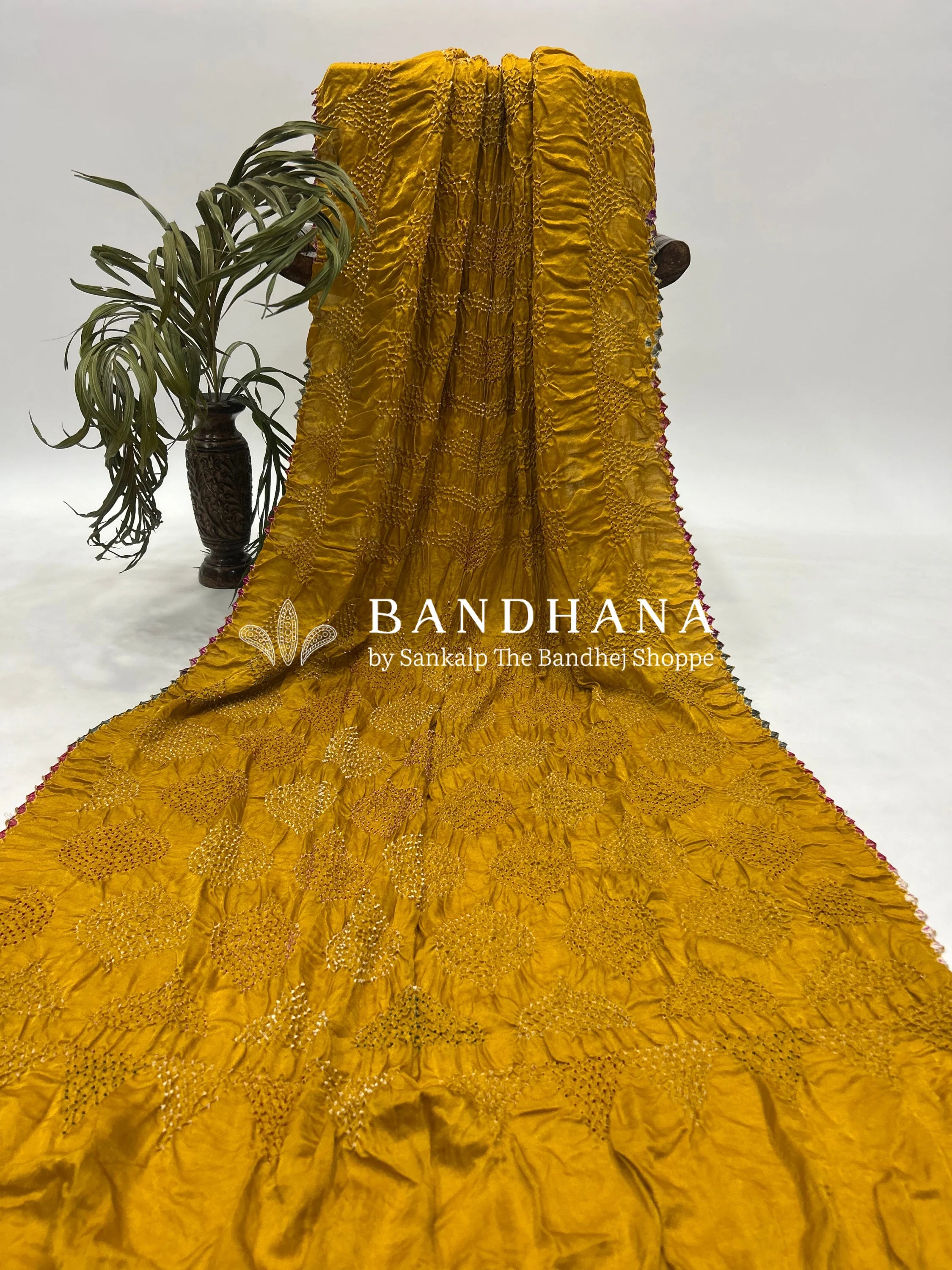 Mutli Mustared Gajji Silk Bhati Designer Bandhani Saree Sarees
