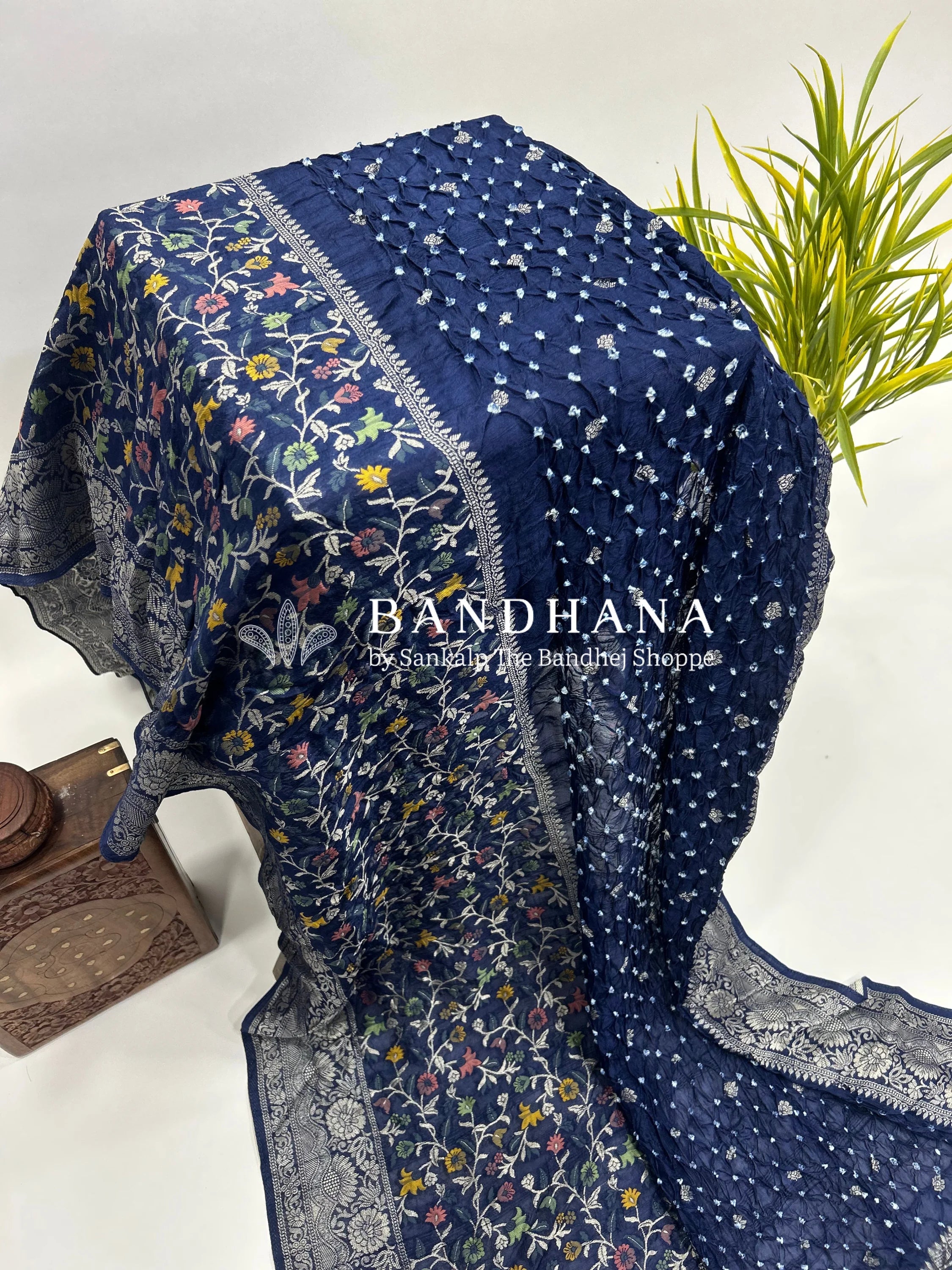 Navy Blue Art Tussar Silk Bandhani Saree navy / Tussar Silk Sarees