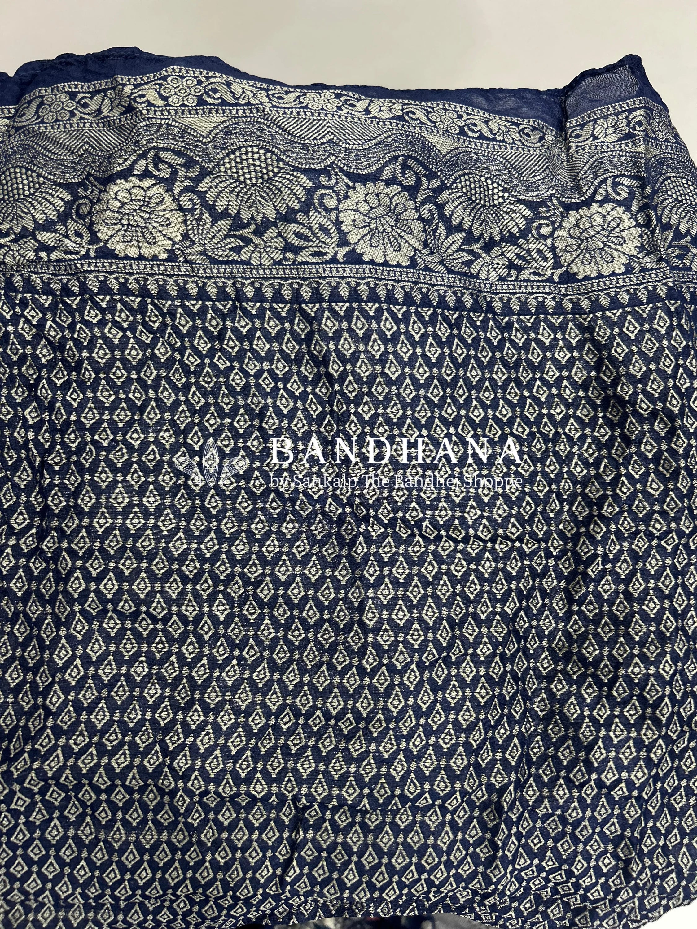 Navy Blue Art Tussar Silk Bandhani Saree navy / Tussar Silk Sarees