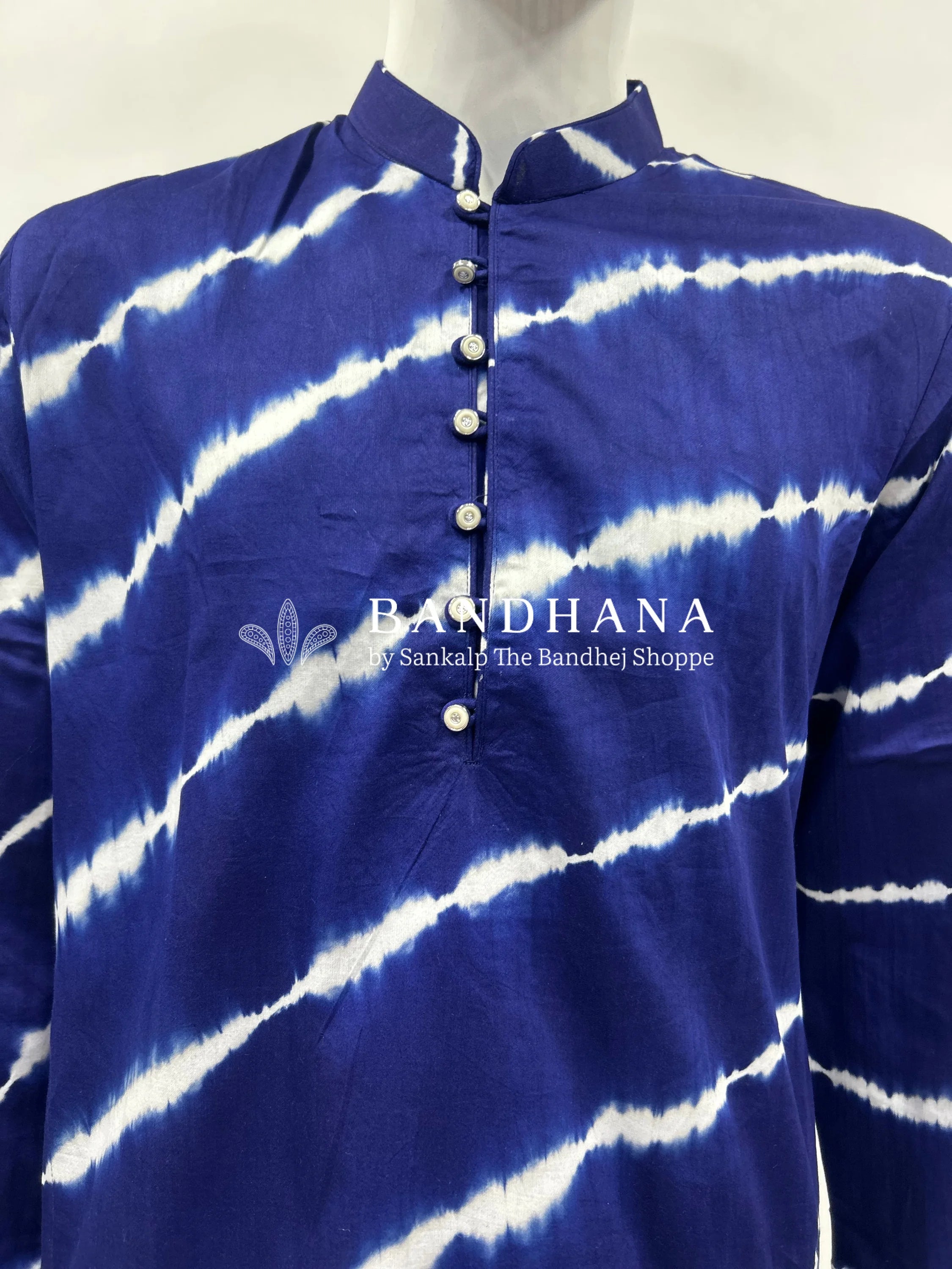Navy Blue Cotton Satin Men’s Kurta