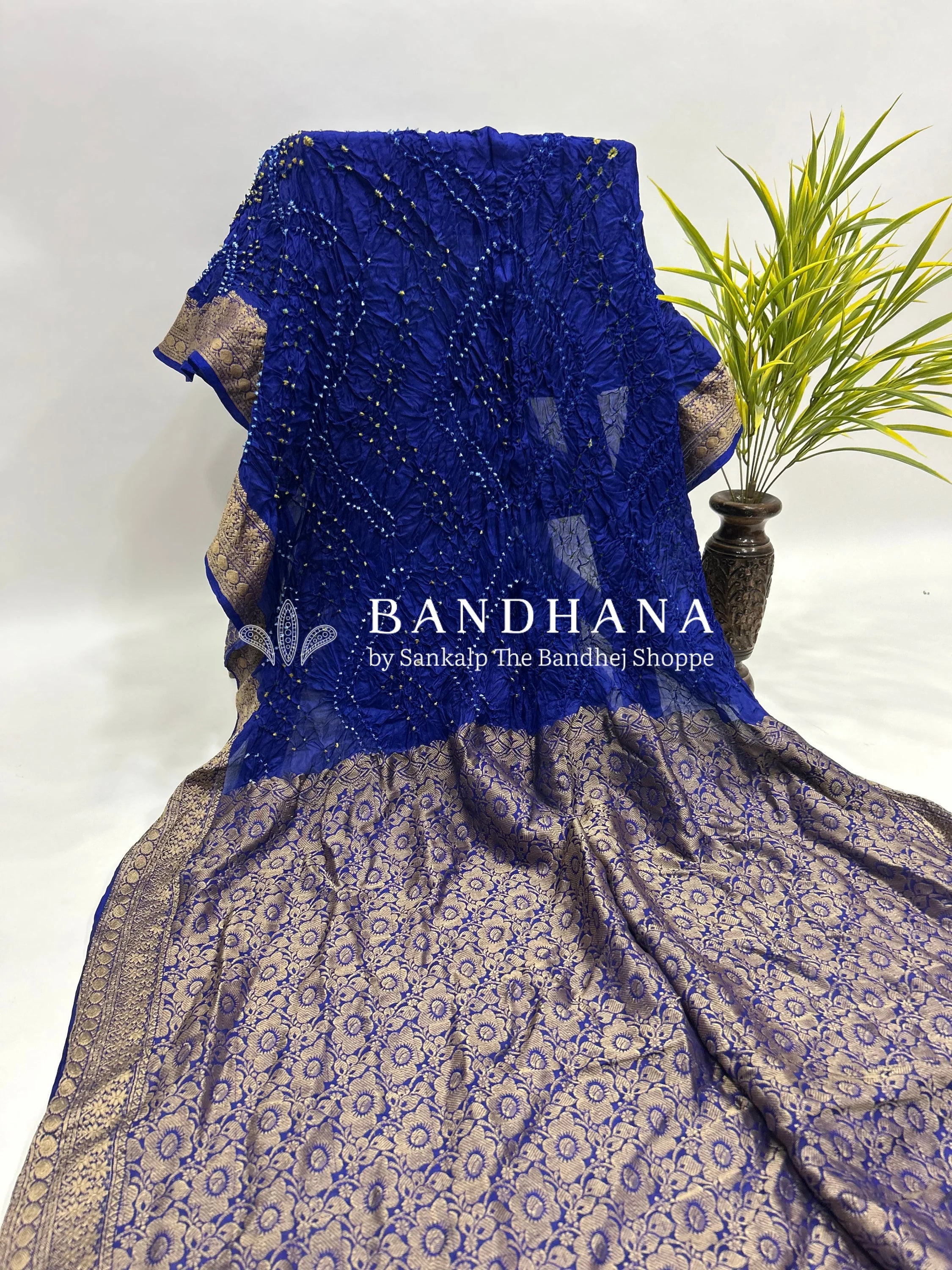 Navy Blue Soft Silk Resham Palav Bandhani Saree blue / Soft Silk Sarees